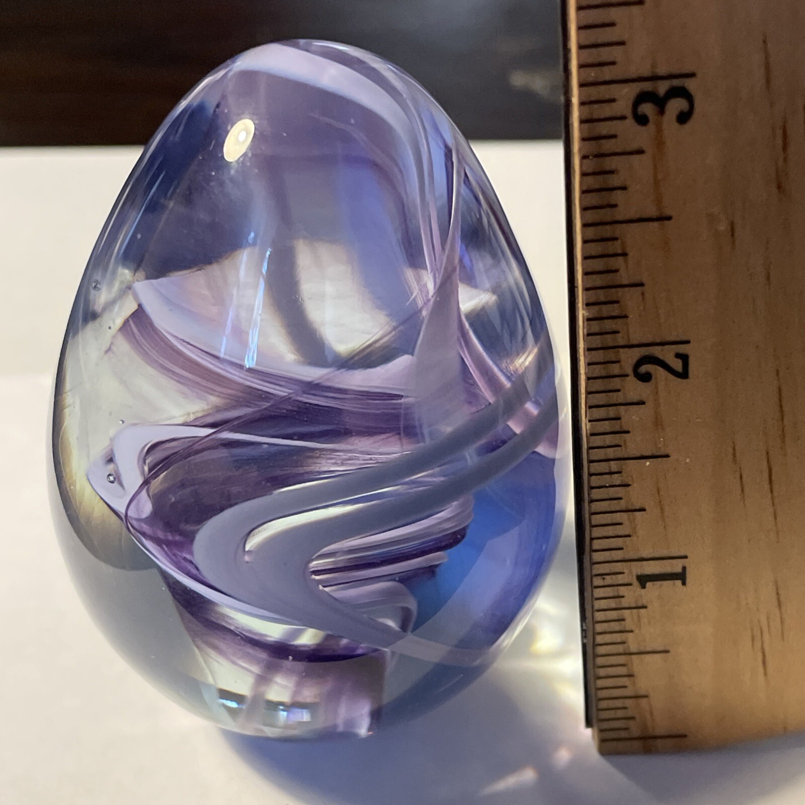 Art Glass Paperweight Signed OBG 1993 Egg Shaped Purple Swirl 3 Inches Tall