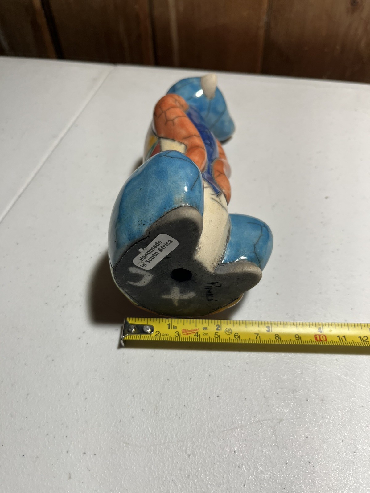 Raku Pottery Meerkat Hand Made South Africa Signed multicolor geometric VTG