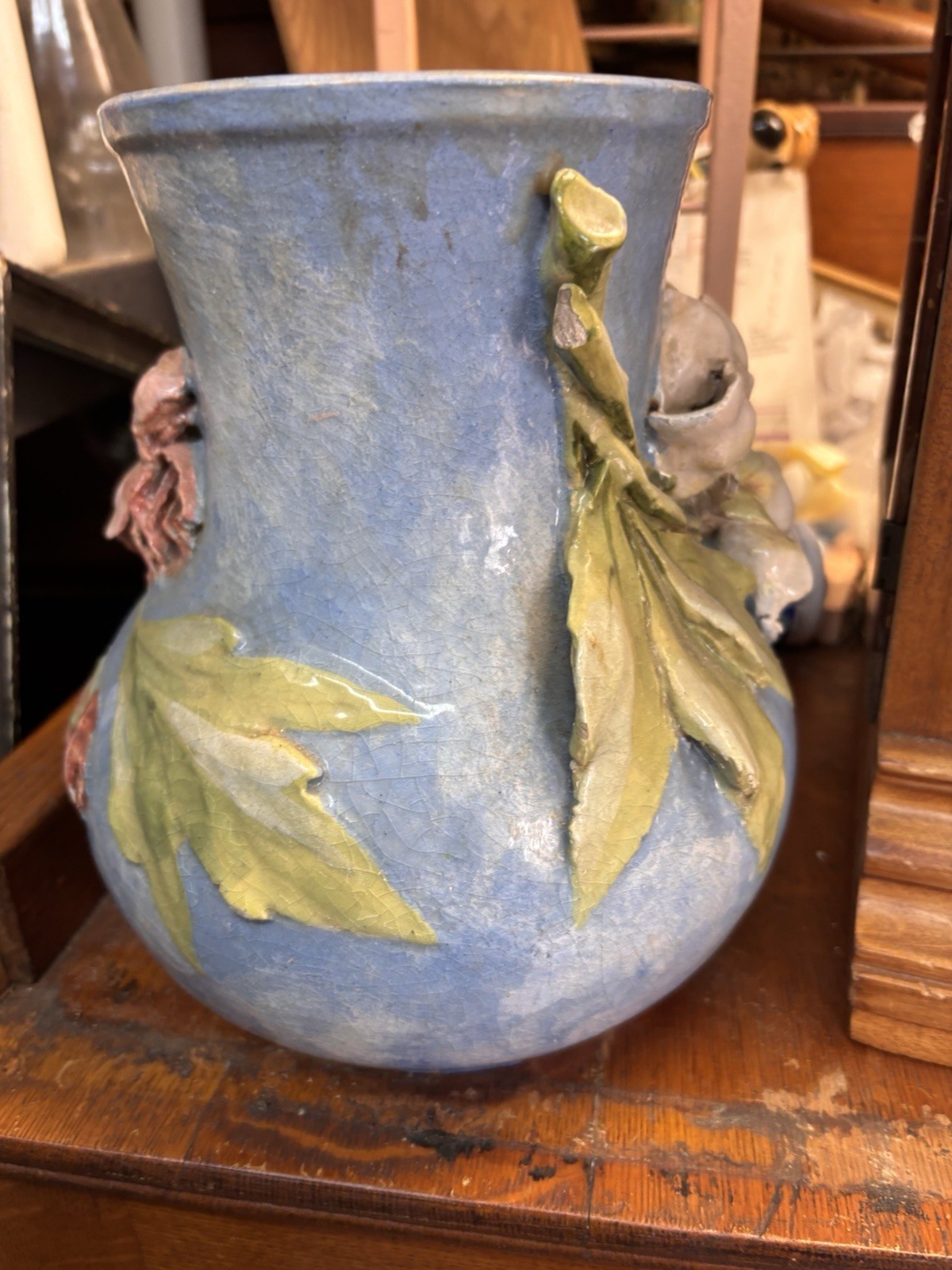 Antique Barbotine Majolica French Floral Vase