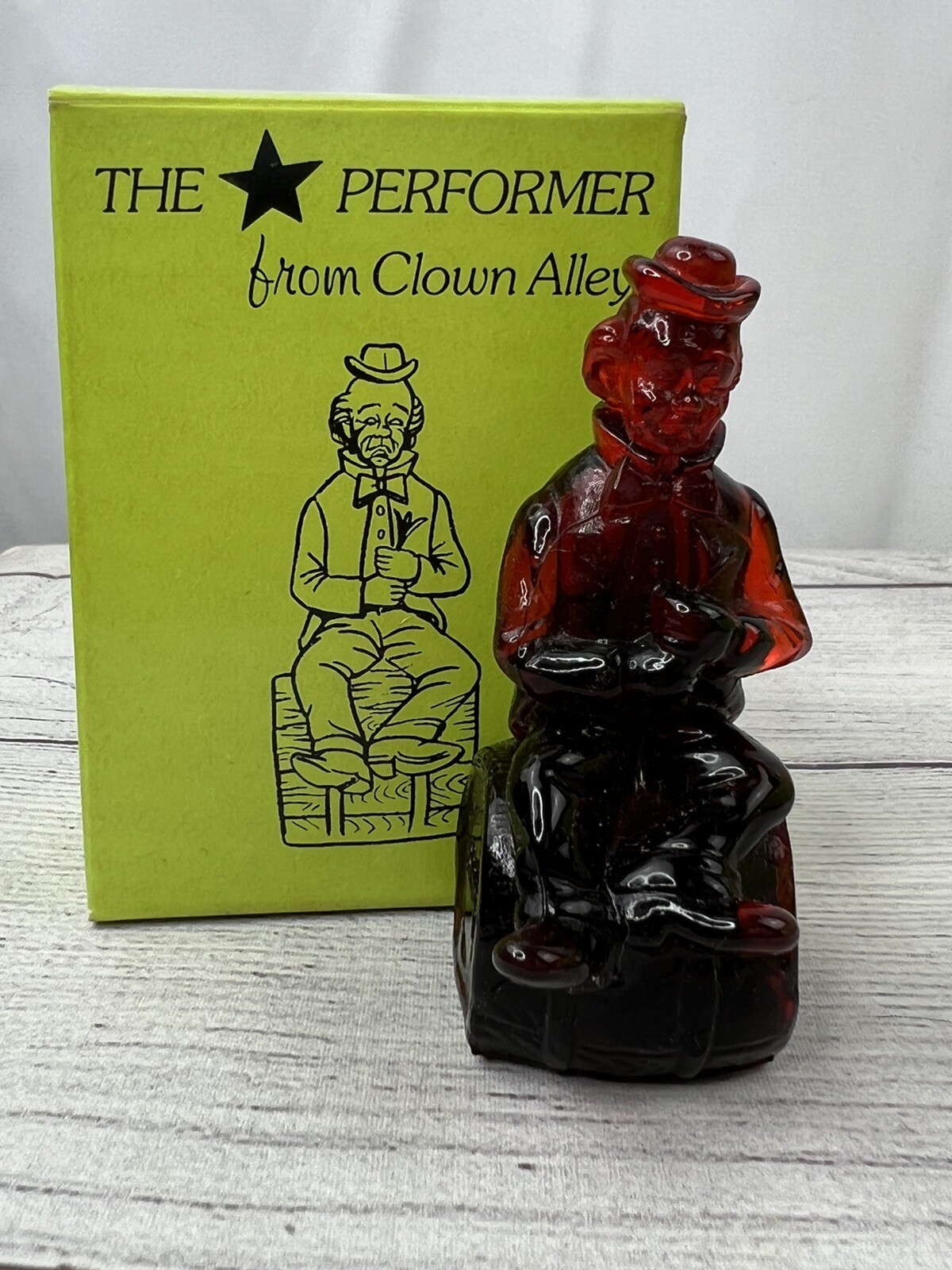 Mosser Glass Clown Alley The Performer Sambo Ohio 1982 w box 3 3/8 in slag glass