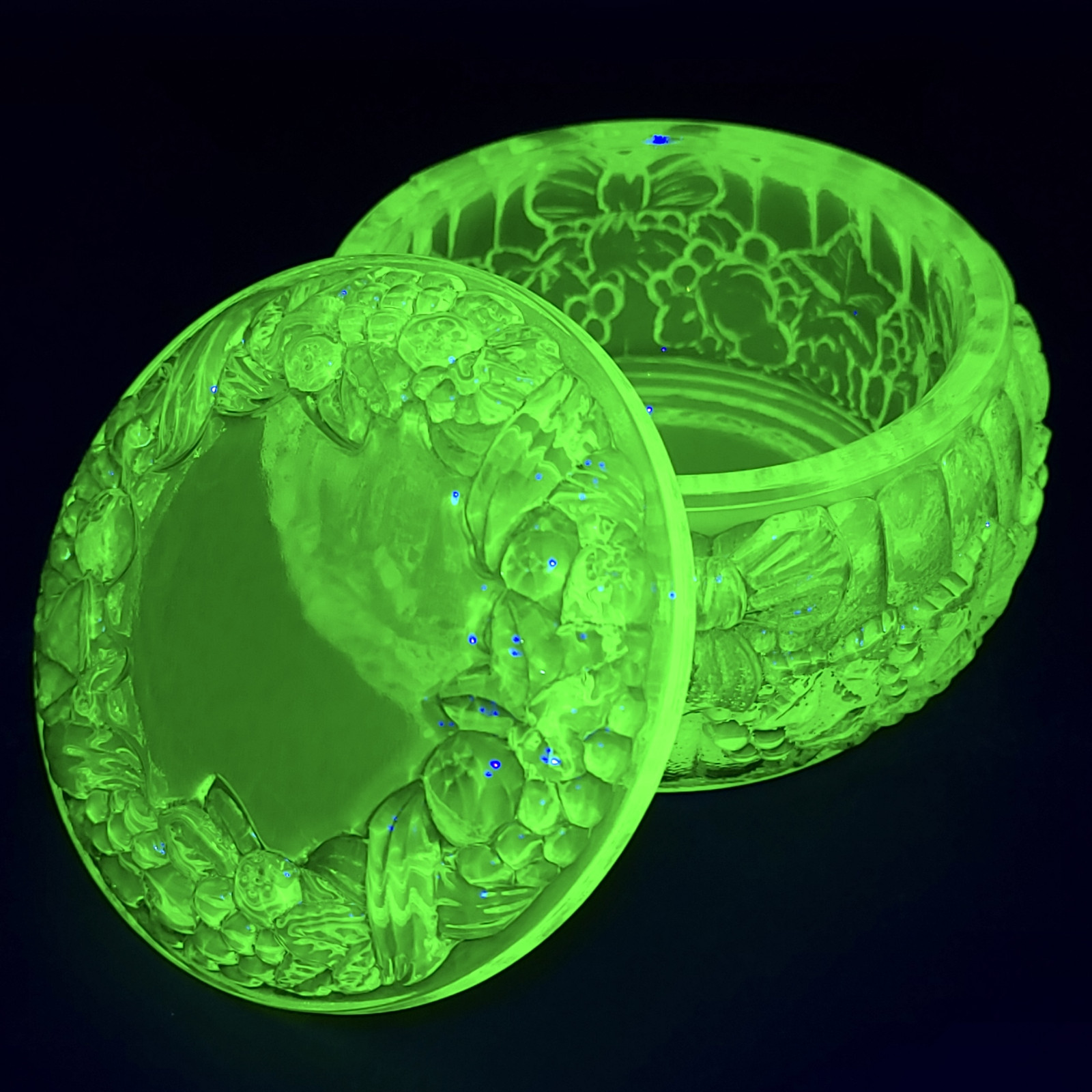Uranium Glass Trinket Box Art Deco Vaseline Yellow Clear Glass Jewelry Box