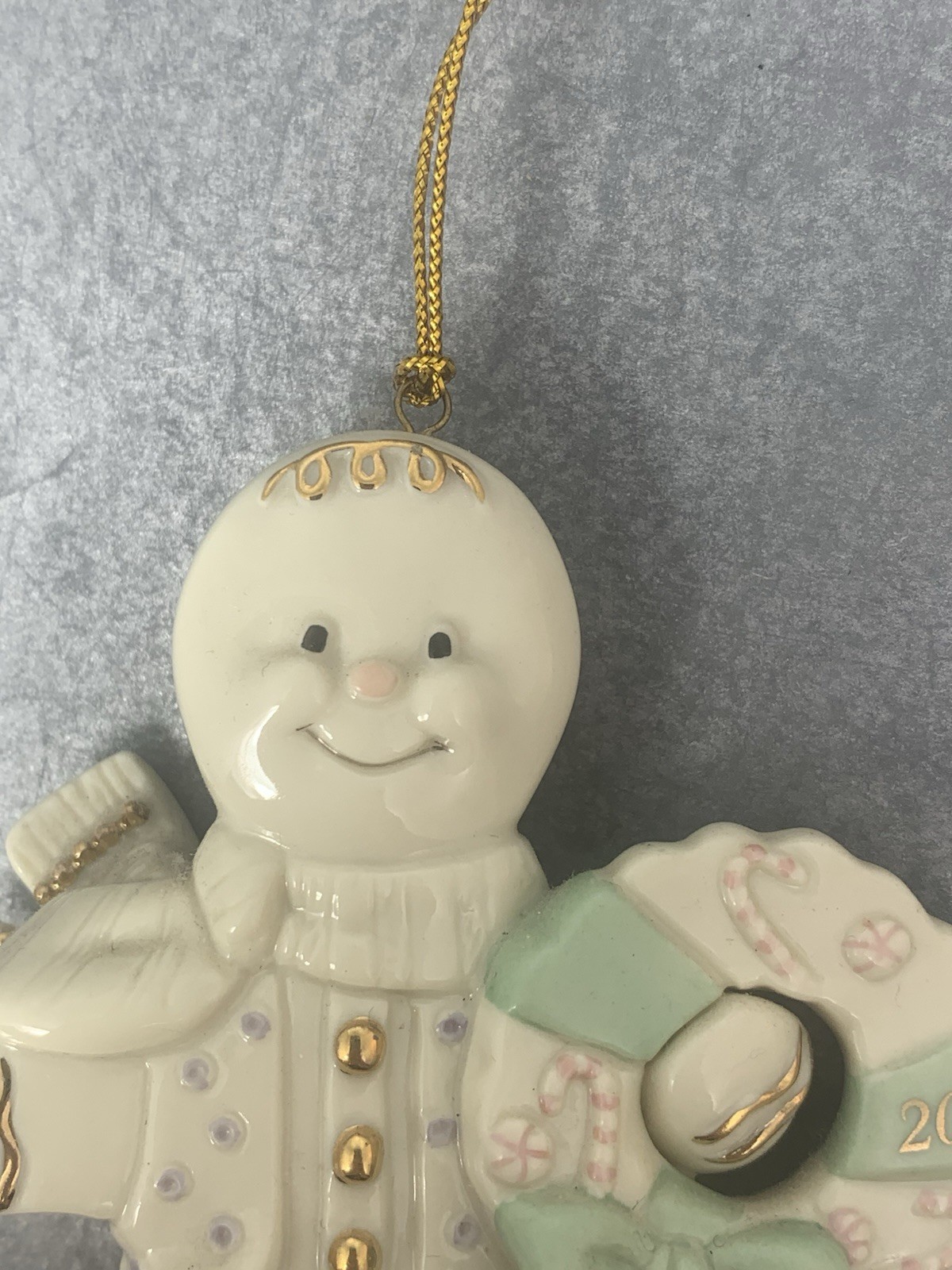 Lenox Classics Gingerbread Christmas Ornament 2002 Holding Wreath Vintage
