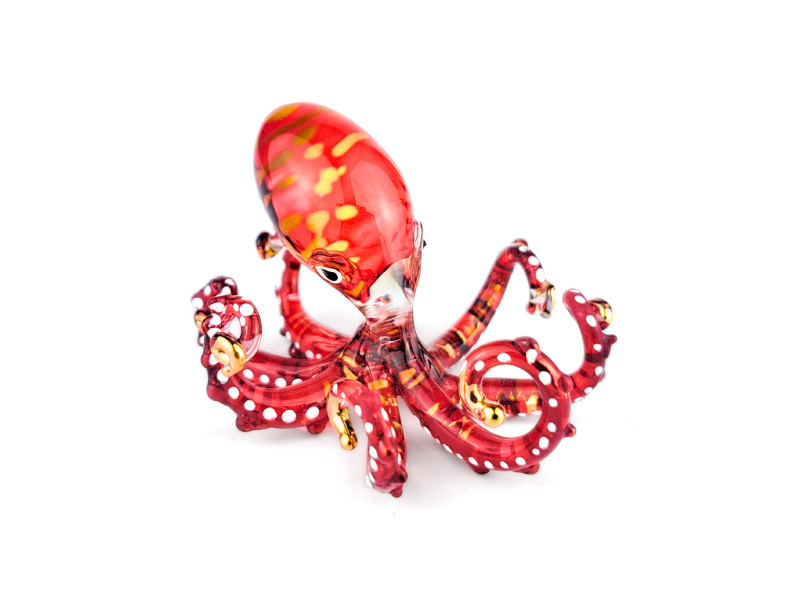 Red Hand Blown Glass Octopus Figurine Art Glass Ocean Marine Decor