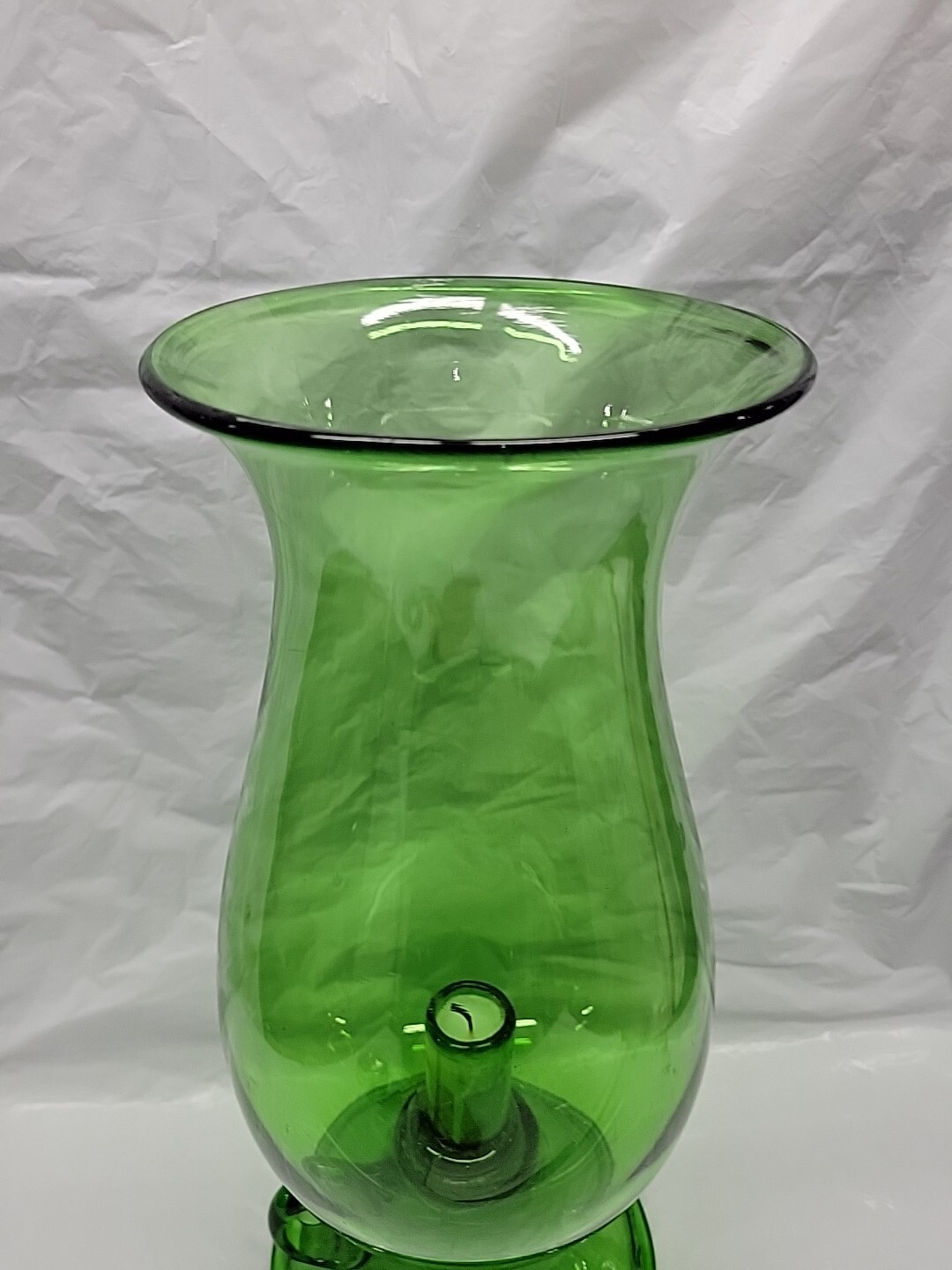 Vintage Empoli blown glass candle hurricane green 1960s 14 inch Italian # 5641