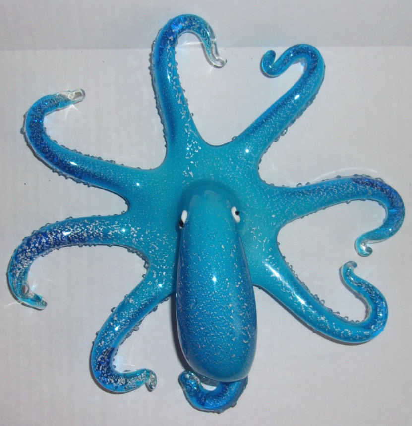 Vintage Handblown 9.5″ BLUE AND CLEAR Octopus Figurine Dynasty Gallery