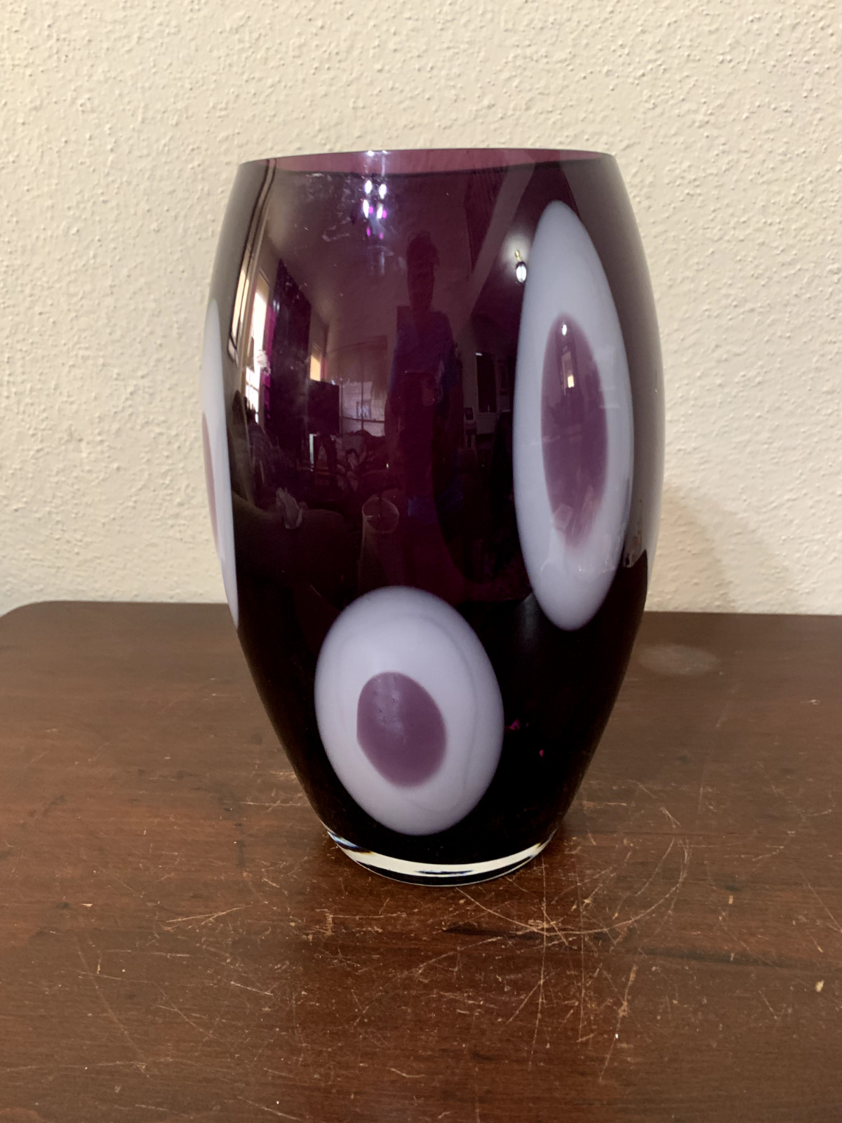 Blown Crystal Glass Amethyst Purple White Vase 11.5 x 5.25 x 4.25″ Sasaki?