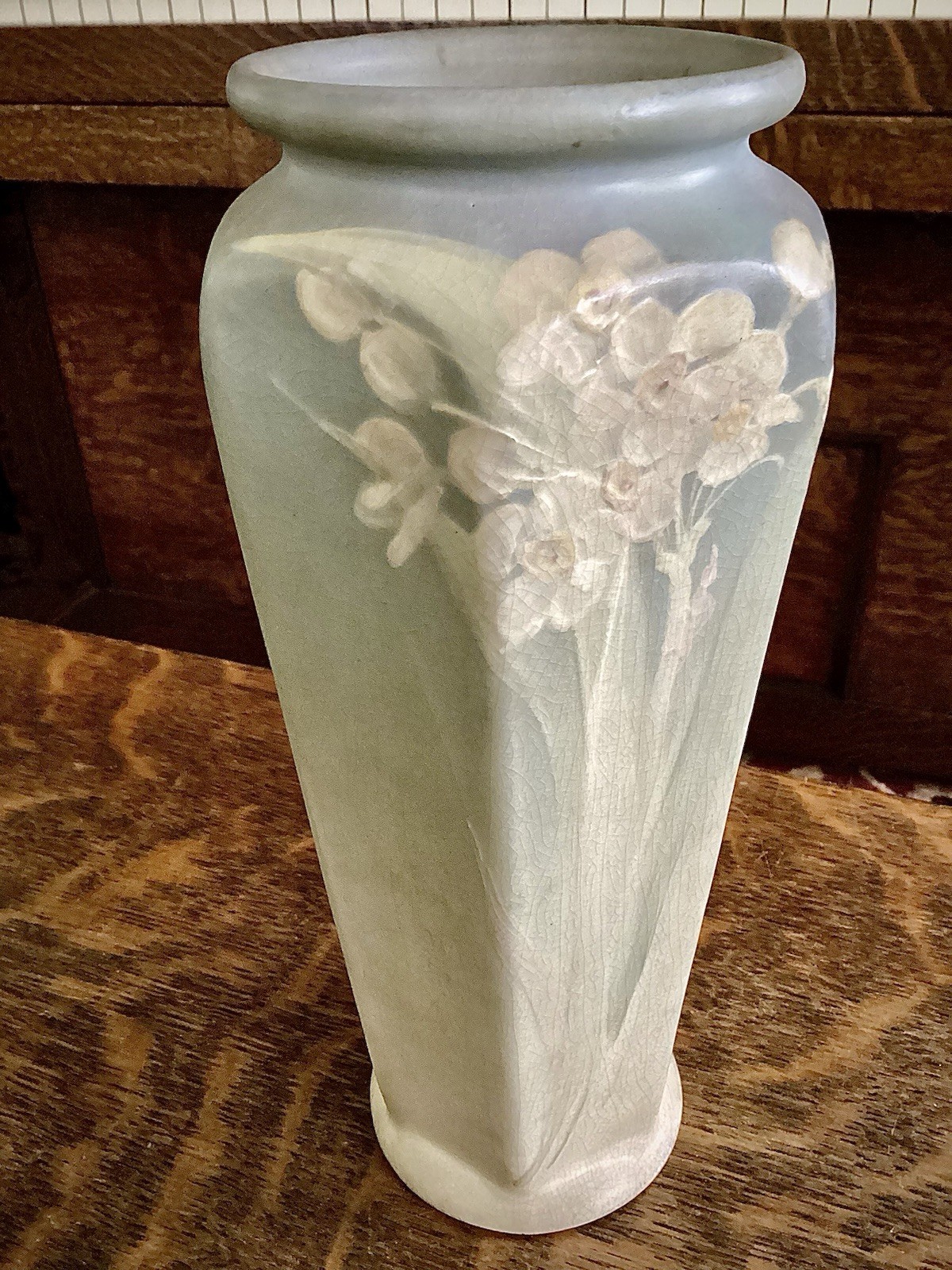 Antique Weller Pottery Blue Vellum Hexagonal Floral Vase Antique Art Nouveau Old
