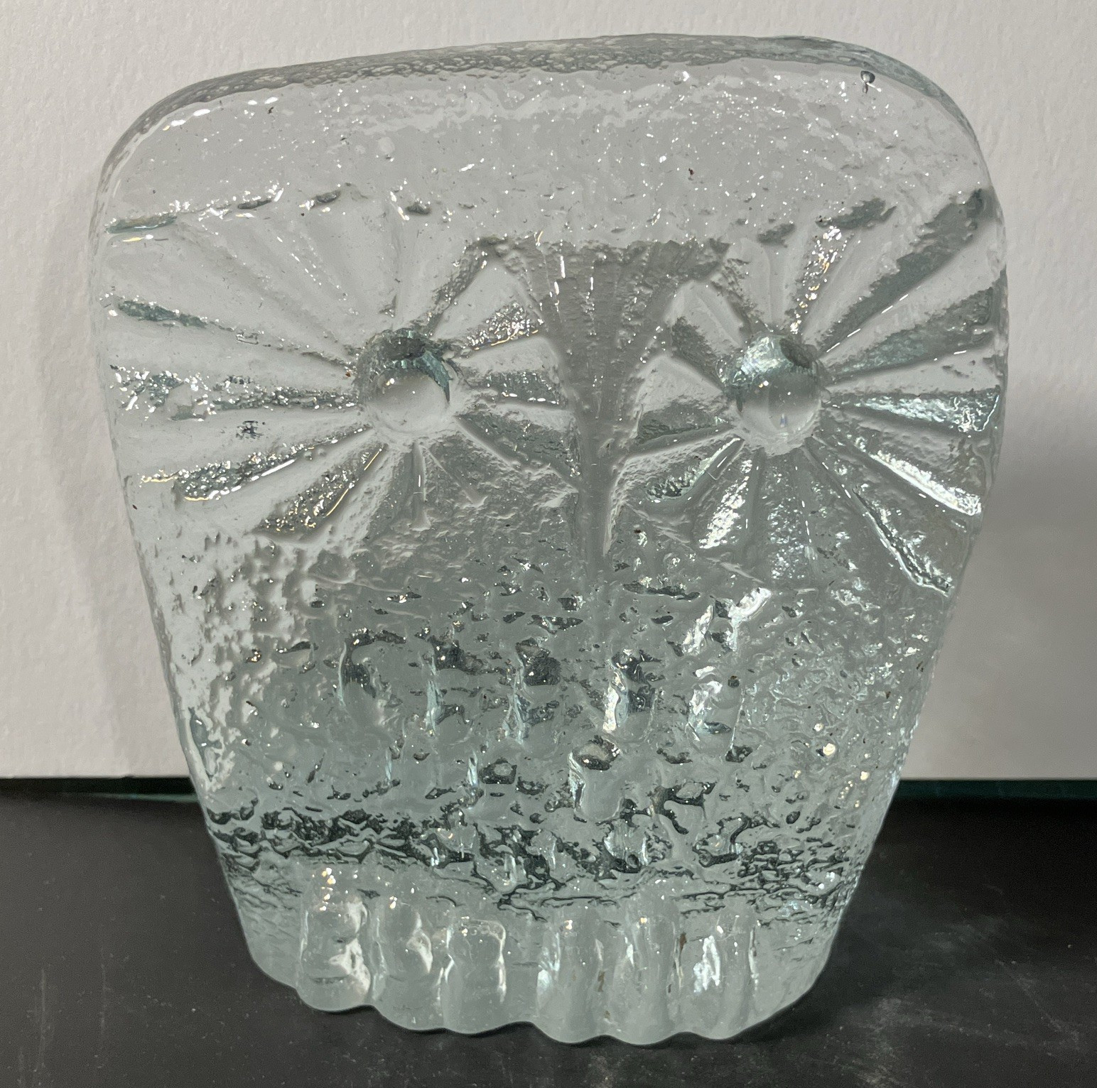 Clear Textured Molded Glass Owl Paperweight Decorative Clear Glass Paperweight