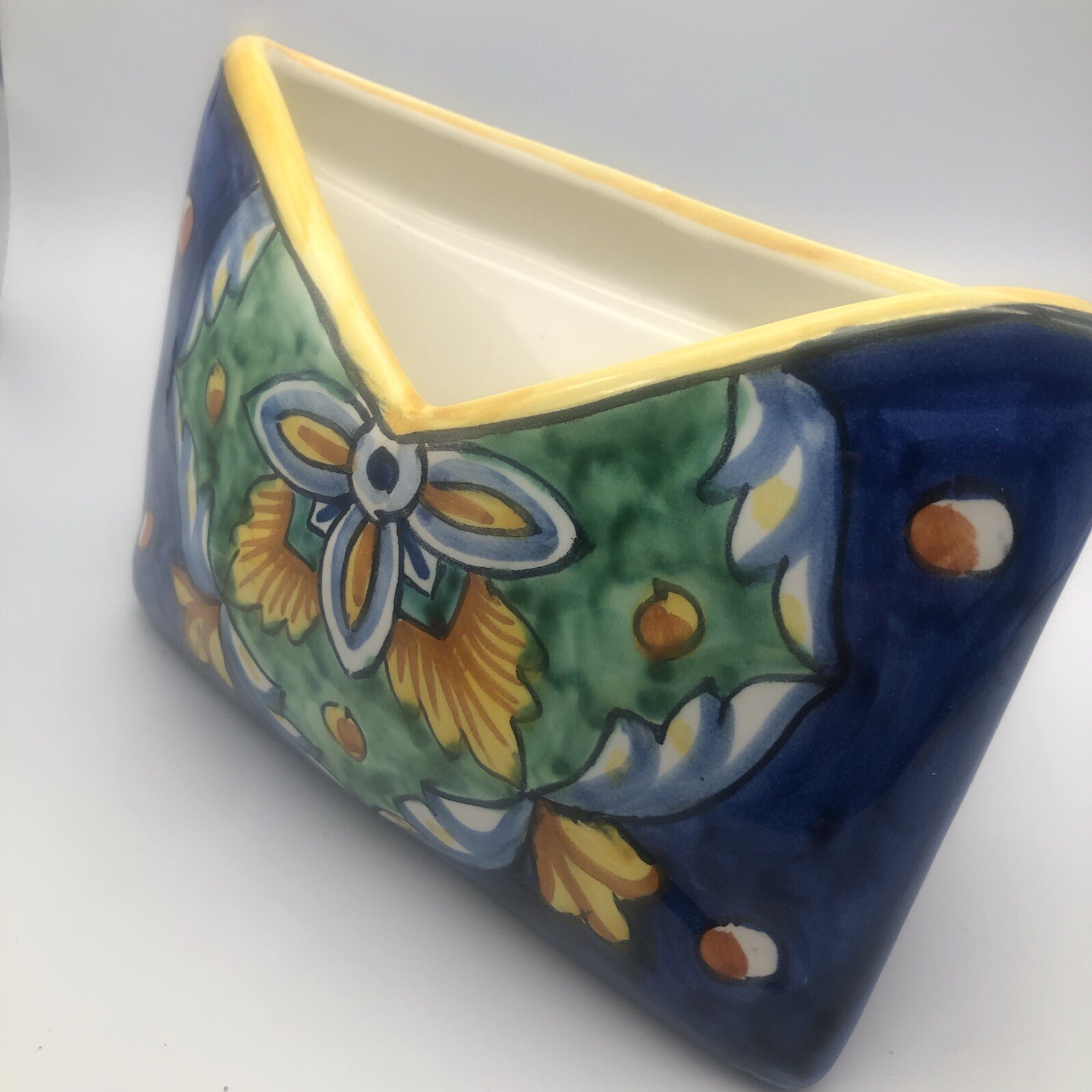 Italian Hand Painted Pocket Planter Basin Art Pottery Amalfi Italy Free Standing
