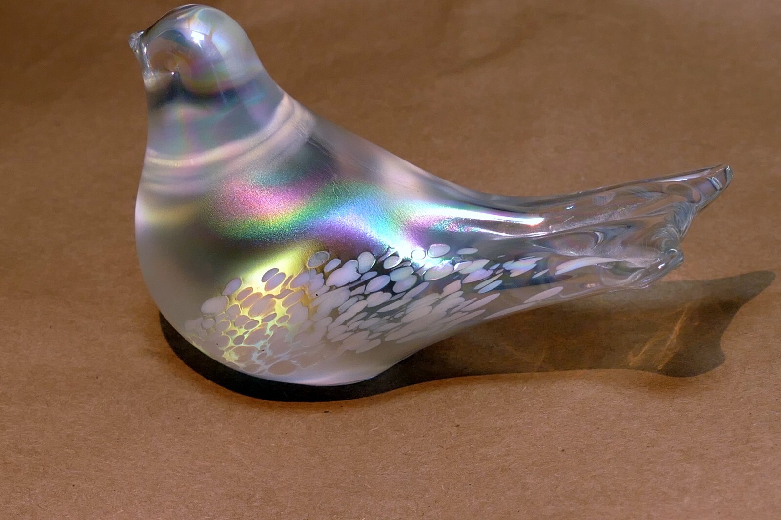Silvestri Rainbow Snow Bird Figurine Iridescent Art Glass Matte Finish