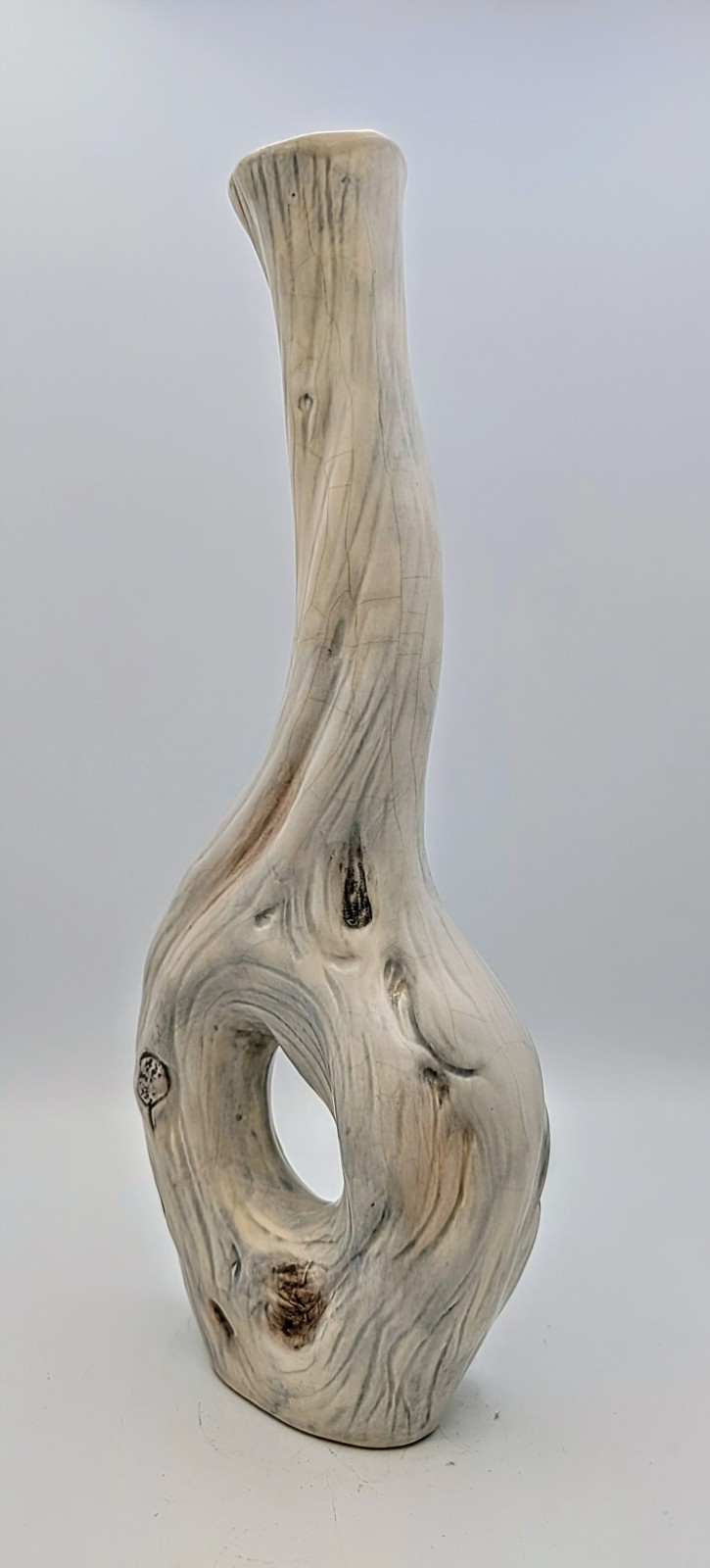 14.5″ Studio Pottery Faux Bois Vase Whitewashed Driftwood Look Modern Art
