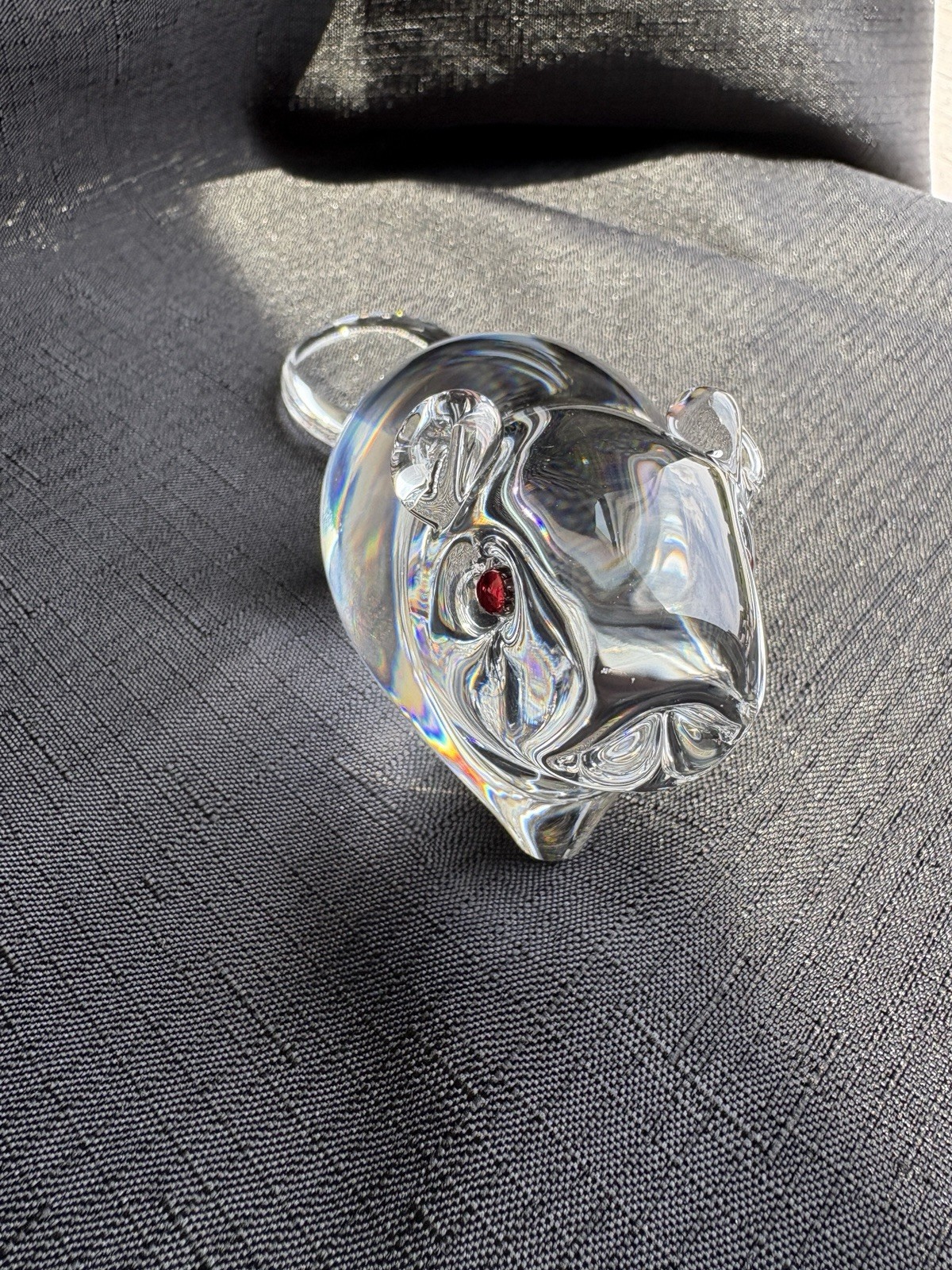 Steuben Signed Horizontal Crystal Art Glass Beaver Figurine with Garnet Eyes