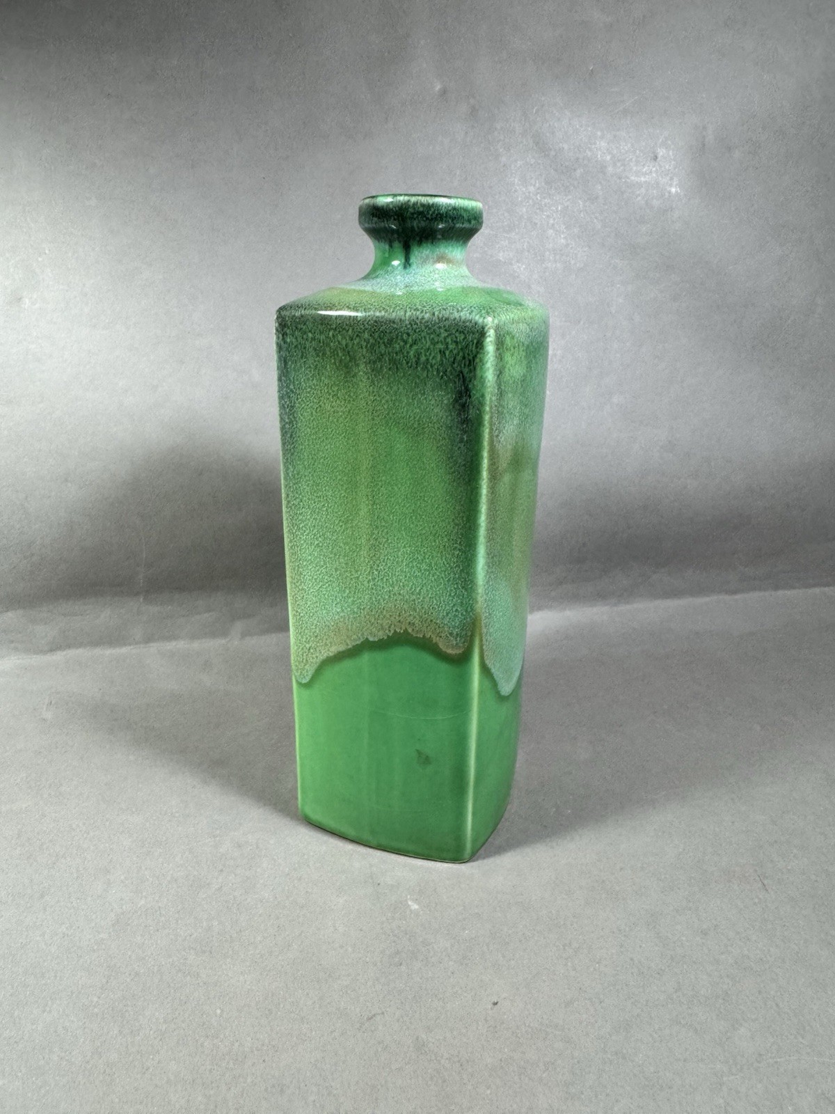 Vintage Norleans Green Drip Glaze Art Deco Pottery Vase Flower