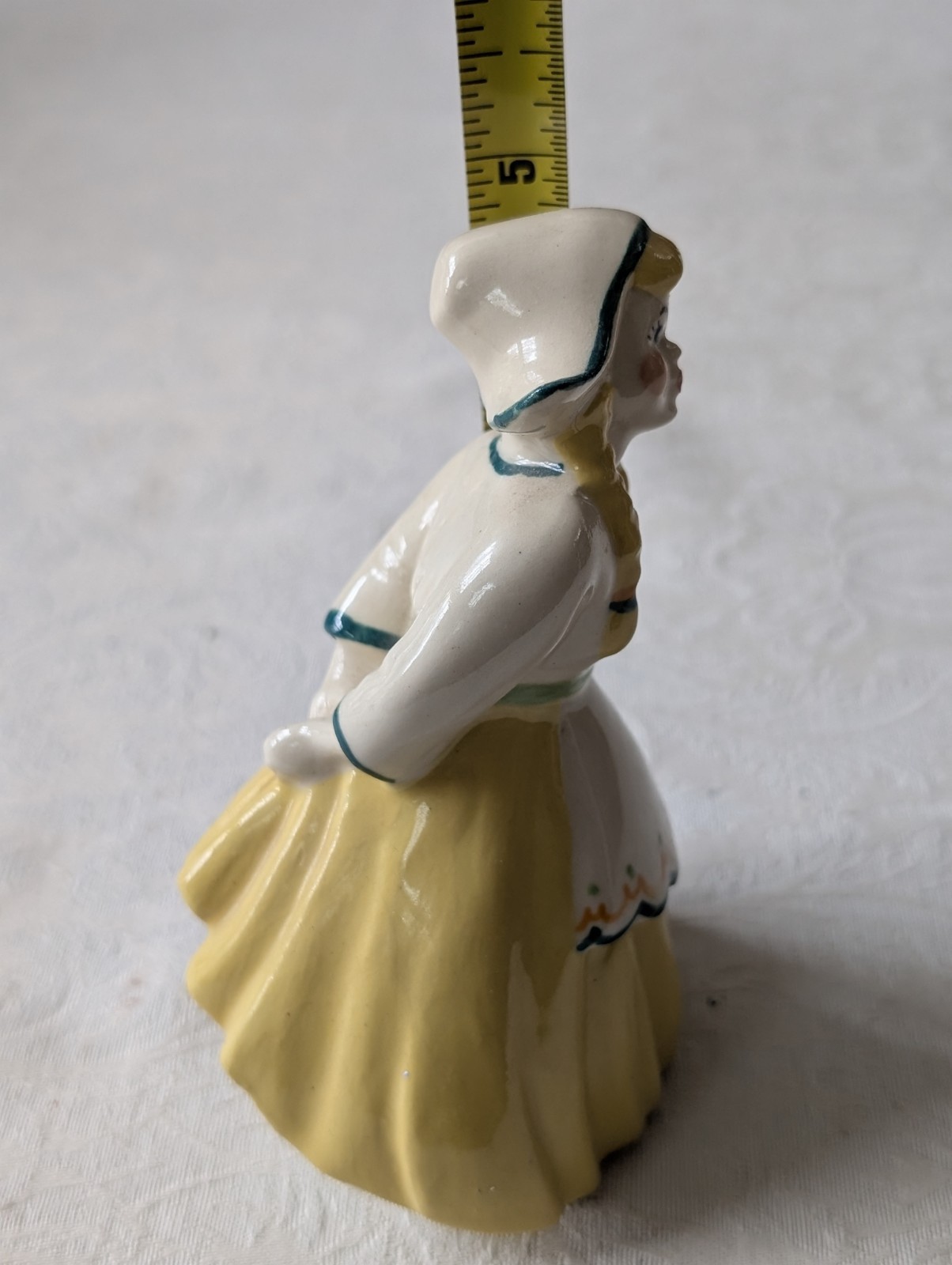 Ceramic Girl Figurine Hand Painted Glossy Decorative Yellow/White 4.75 in