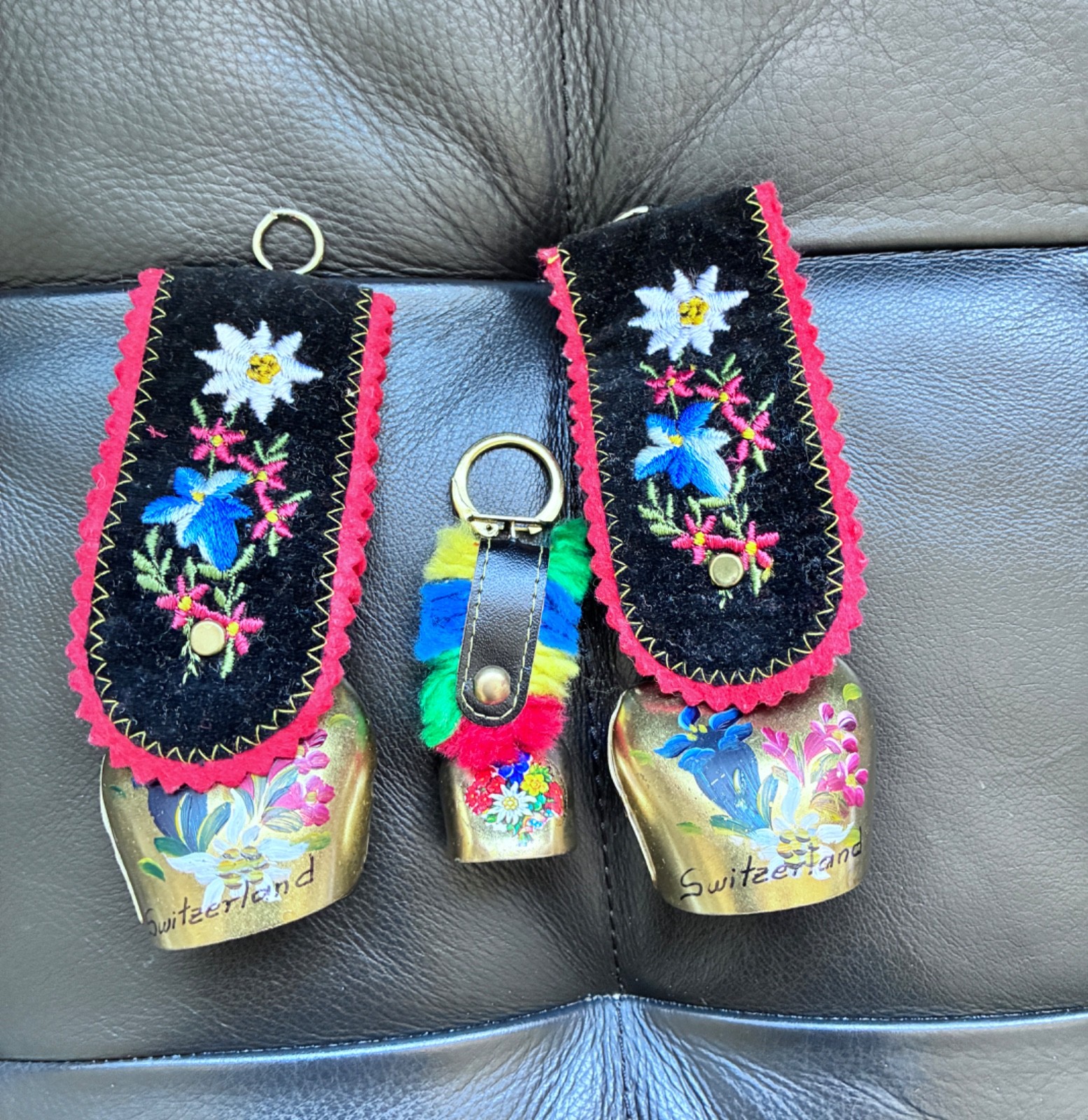 Cow/Goat Bell Vintage Switzerland/Bavaria Brass Lot of 3 Souvenir Keychains