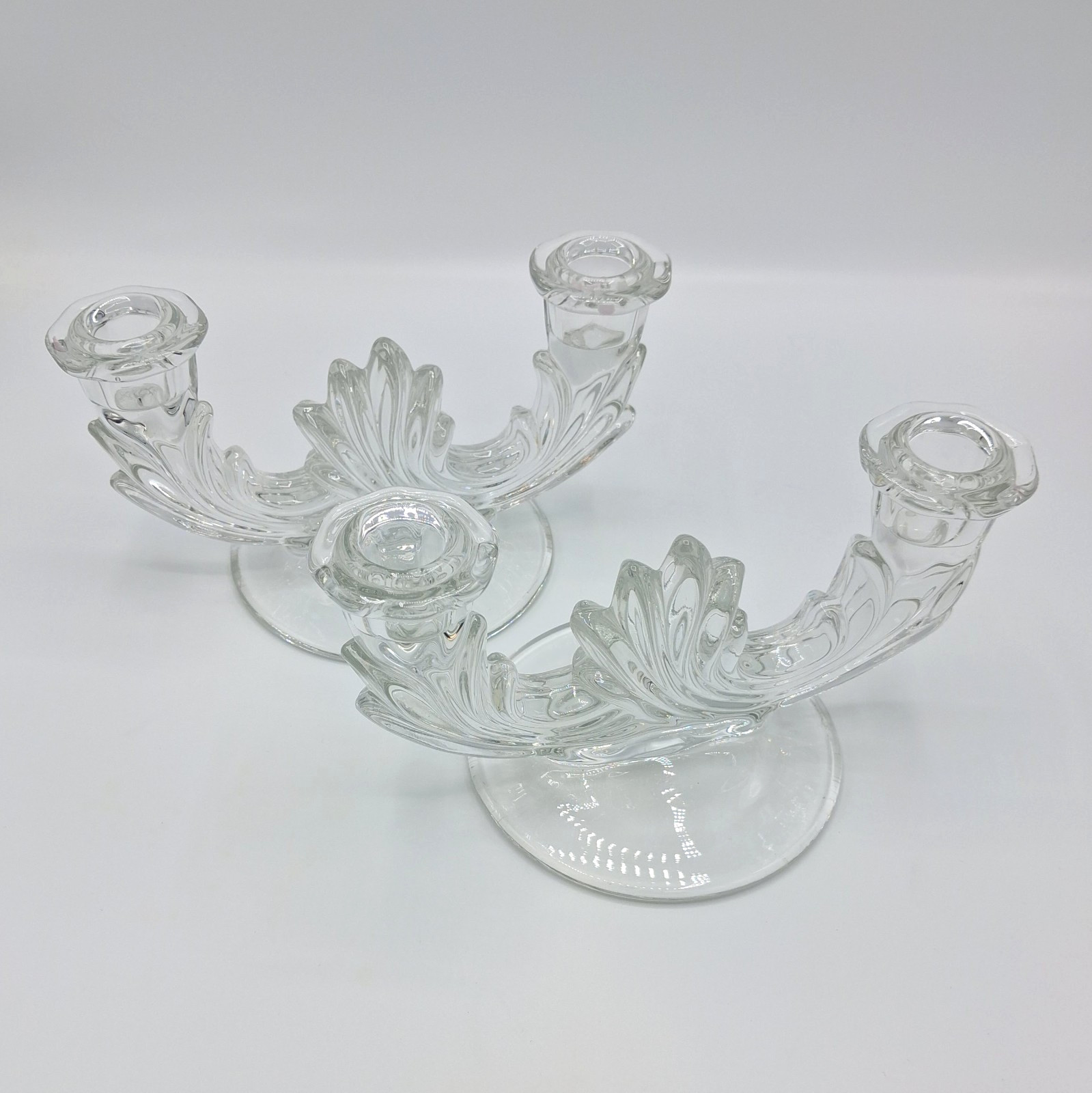 Set of 2 Vintage Fostoria Baroque Double Candlestick Holders 8″ Clear Elegant