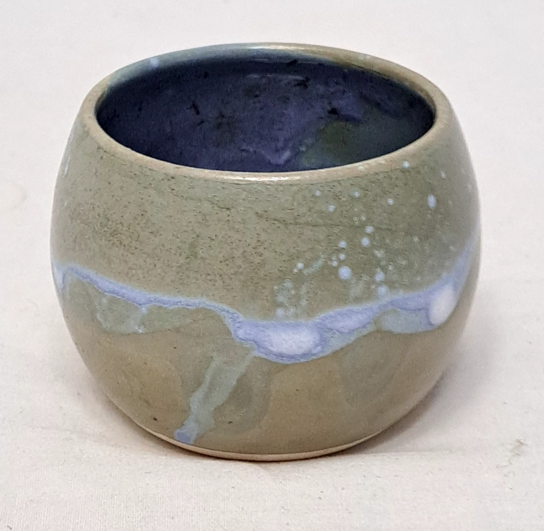 Ceramica Fluida Small Planter Vase Stoneware Unique Glazed Green Blue 2.25″