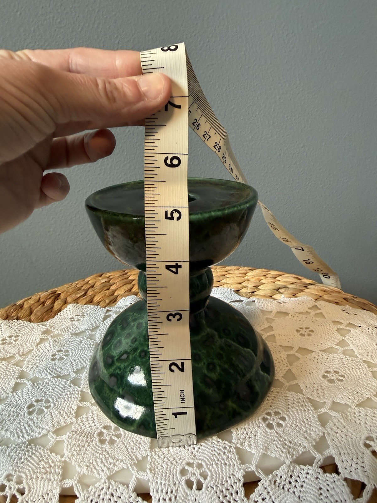 Gail Pittman Pottery Candlestick Green Glaze Signed Studio Art Southern Living
