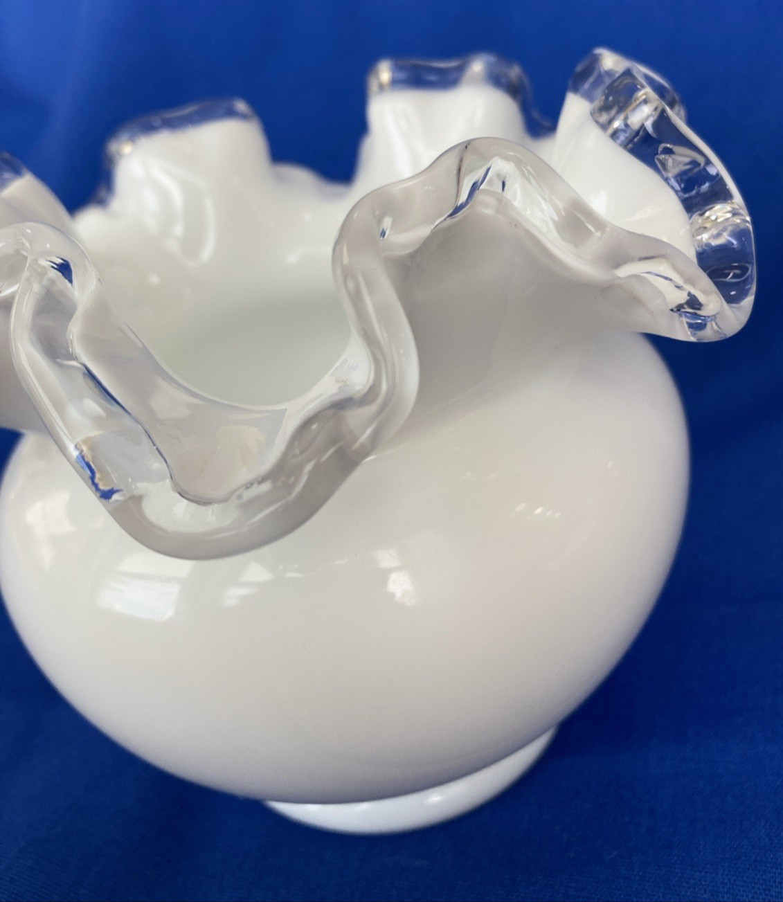 Fenton Silver Crest Ruffled Edge Vase Milk Glass Rose Bowl Vintage