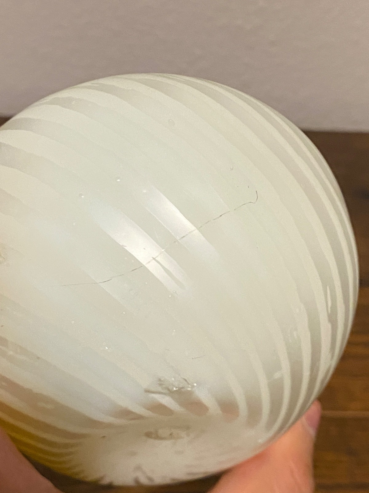 VTG Yellow & White Swirl Art Glass Rose Bowl Vase 3.5″H