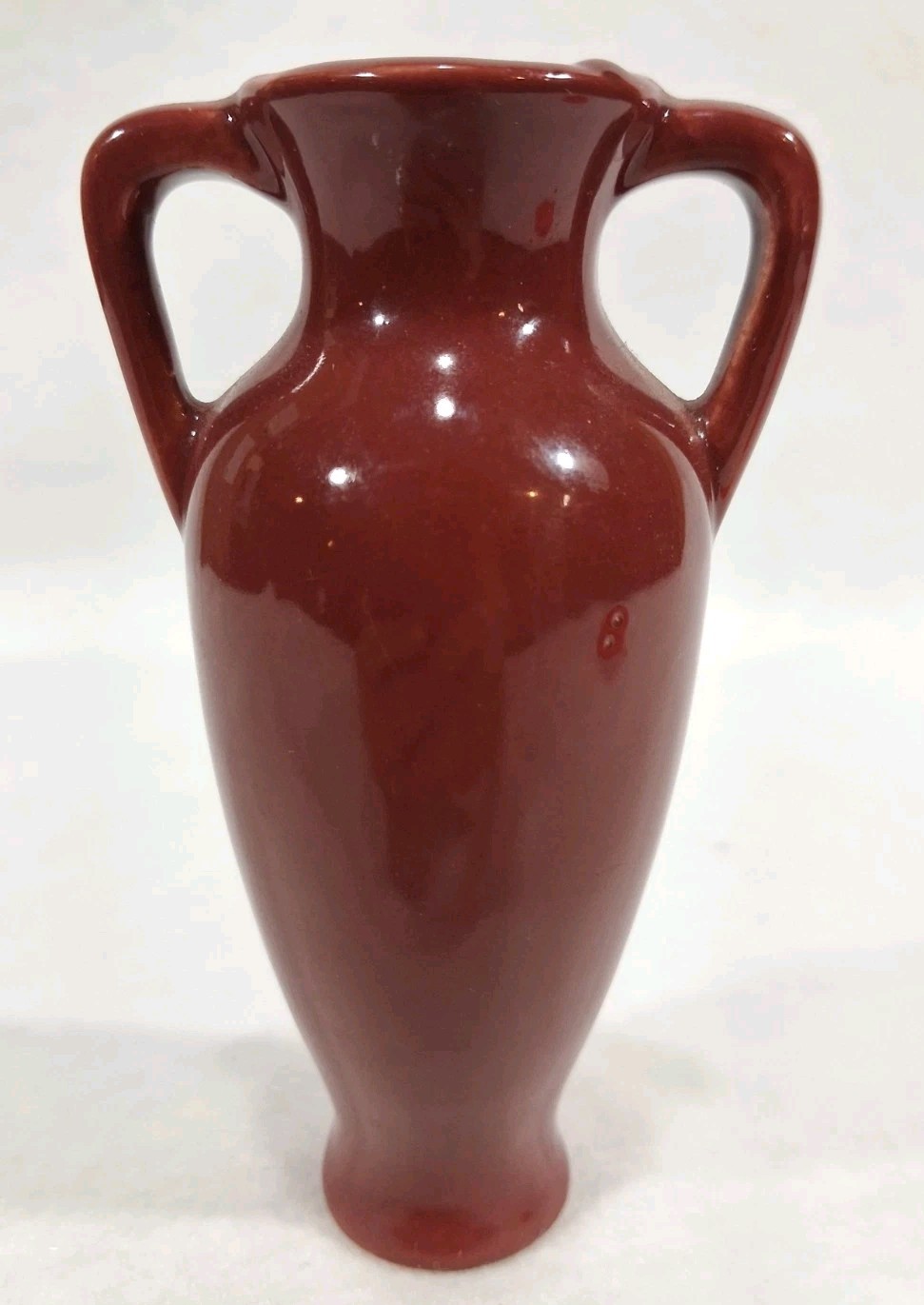 miniature pottery red oxblood double handle art deco vase salesman sample vtg