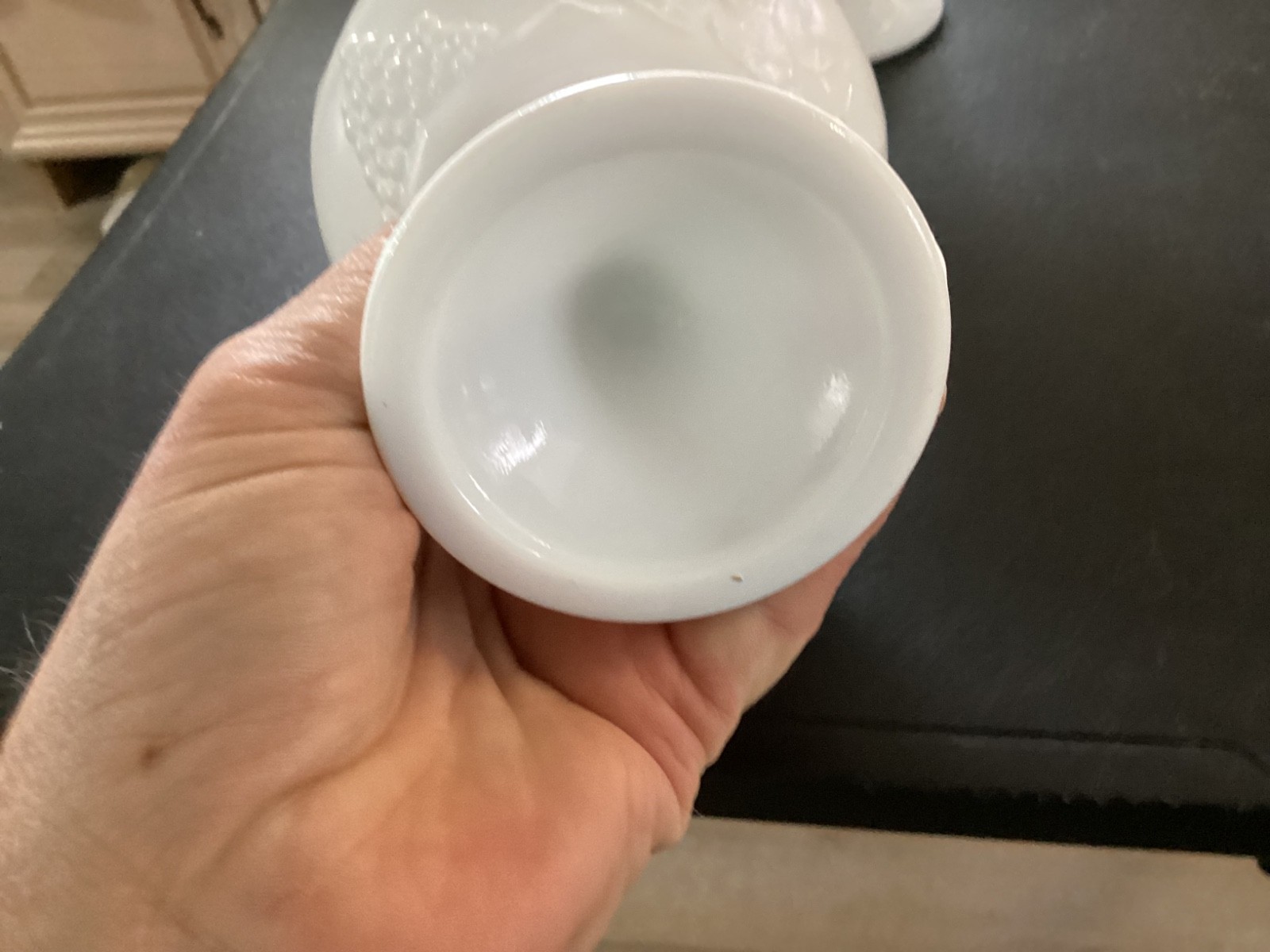 Pair of Milk glass scalloped top pedestal stick candle holder