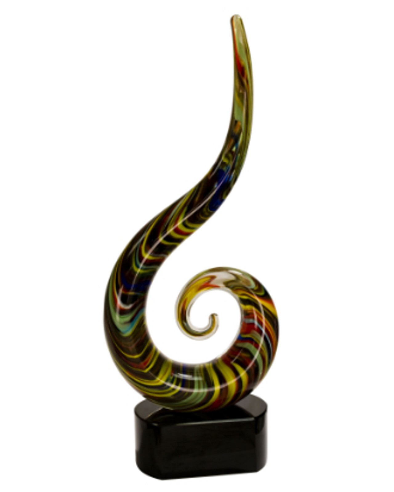 Color Swoop Swirl Art Glass with Black Base Hand made & Handblown glass Art