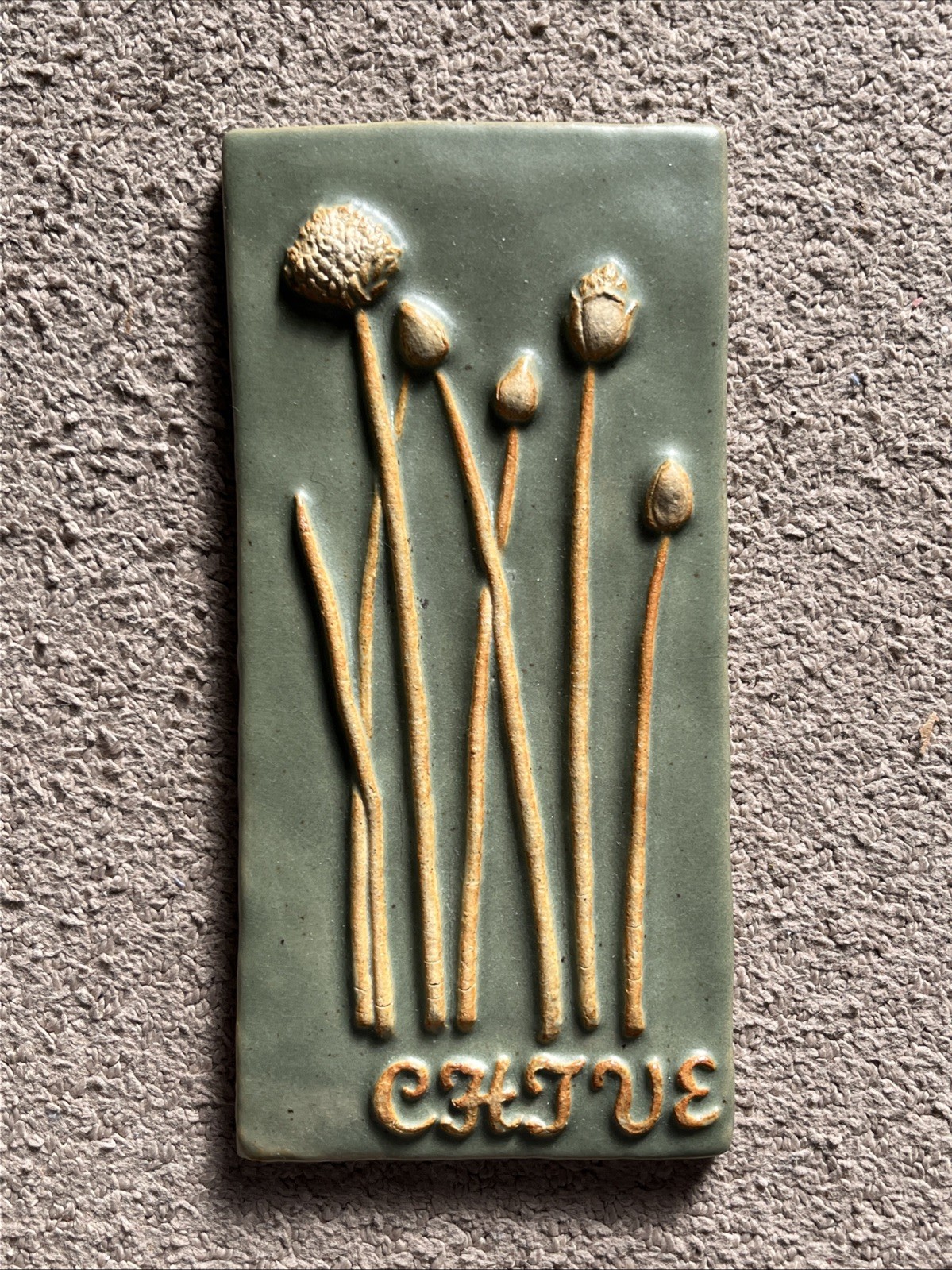 Arts & Crafts Pottery Tile SCOTT WEAVER Cream And Green CHIVE ~4x 8.25” Plaque