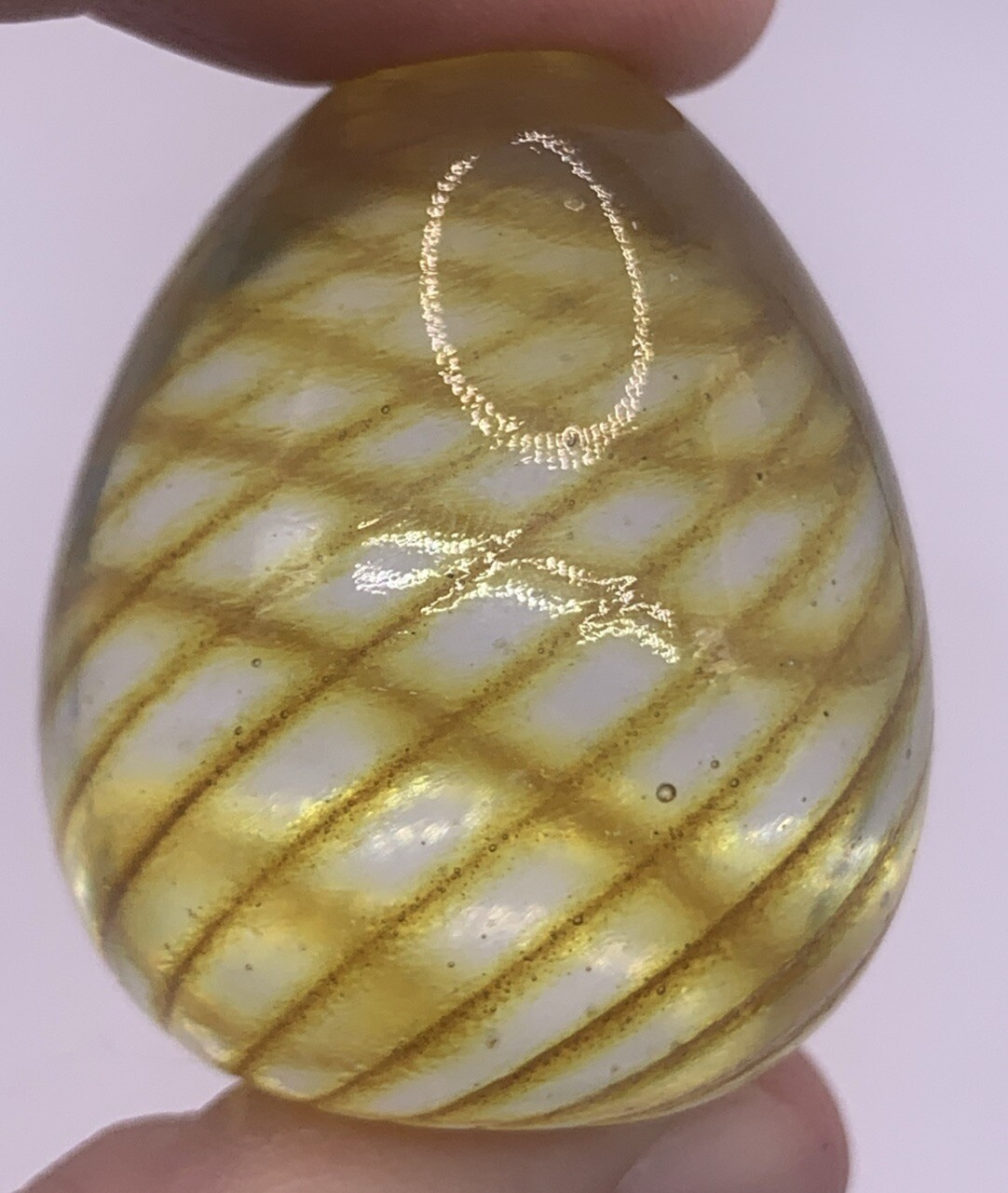 Art Glass Egg Miniature Yellow Swirl Paperweight 1.5″ Tall