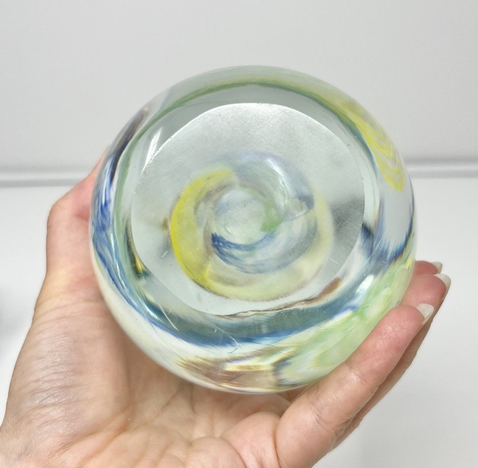 Vintage Art Glass Egg Shape Paperweight On Homemade Cigar Lamp Box Works As Is