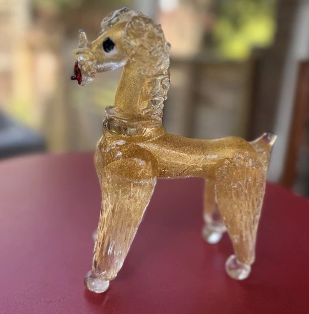 Vintage MURANO Clear Gold Aventurine Poodle Art Glass Sculpture – Broken READ