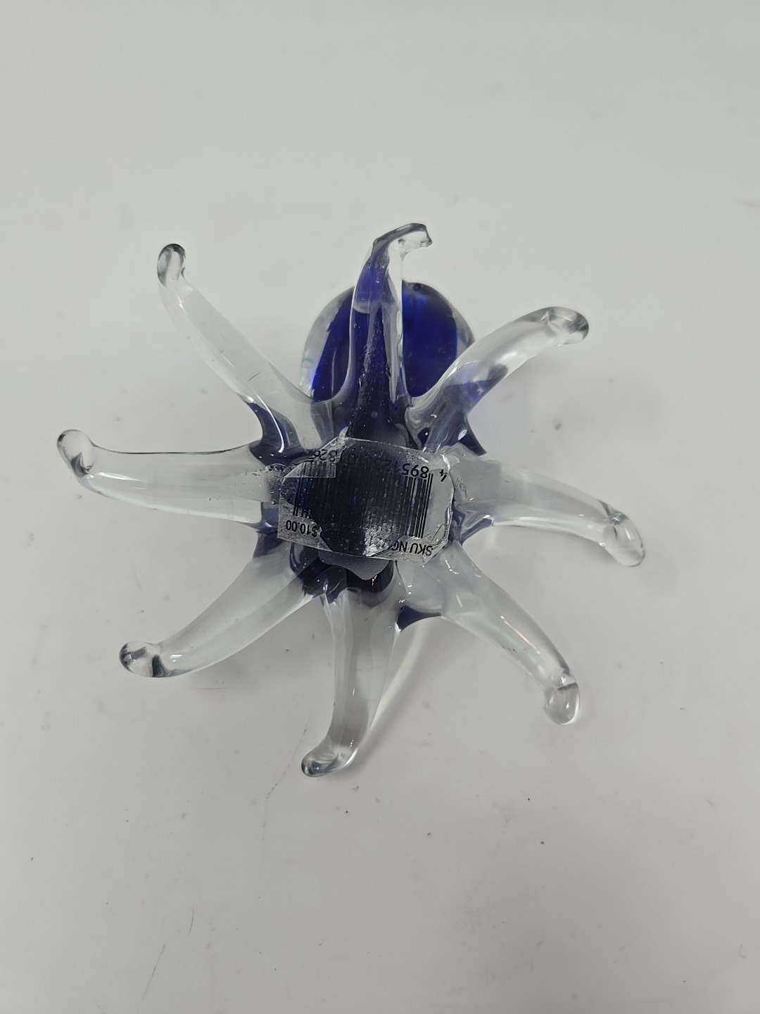 Hand Blown 8-Legged Blue Art Glass Octopus Sommerso Style With Bubbles 4″