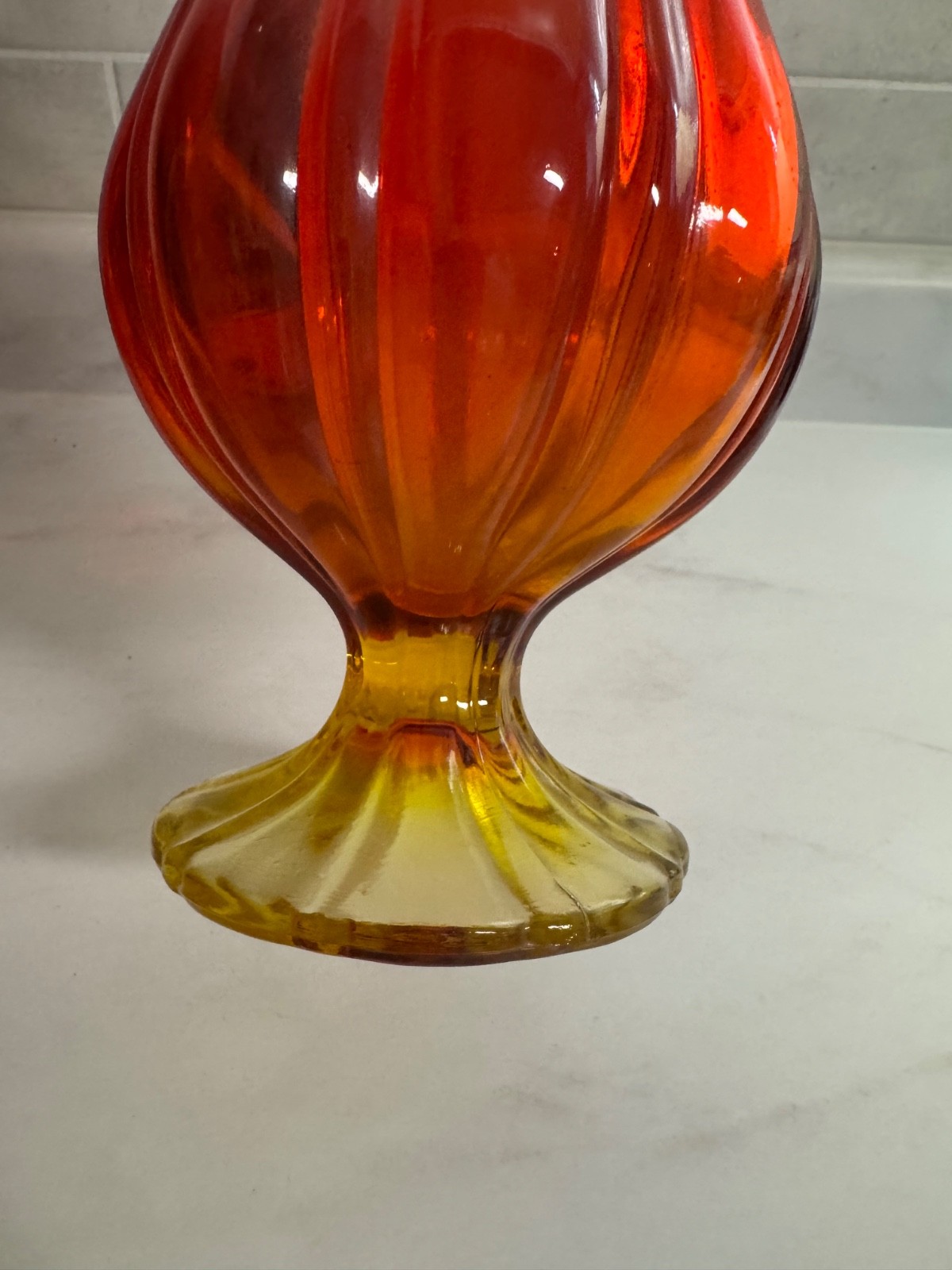 Vintage Large Mid Century Modern Red Orange And Yellow Swung Vase 19” Tall