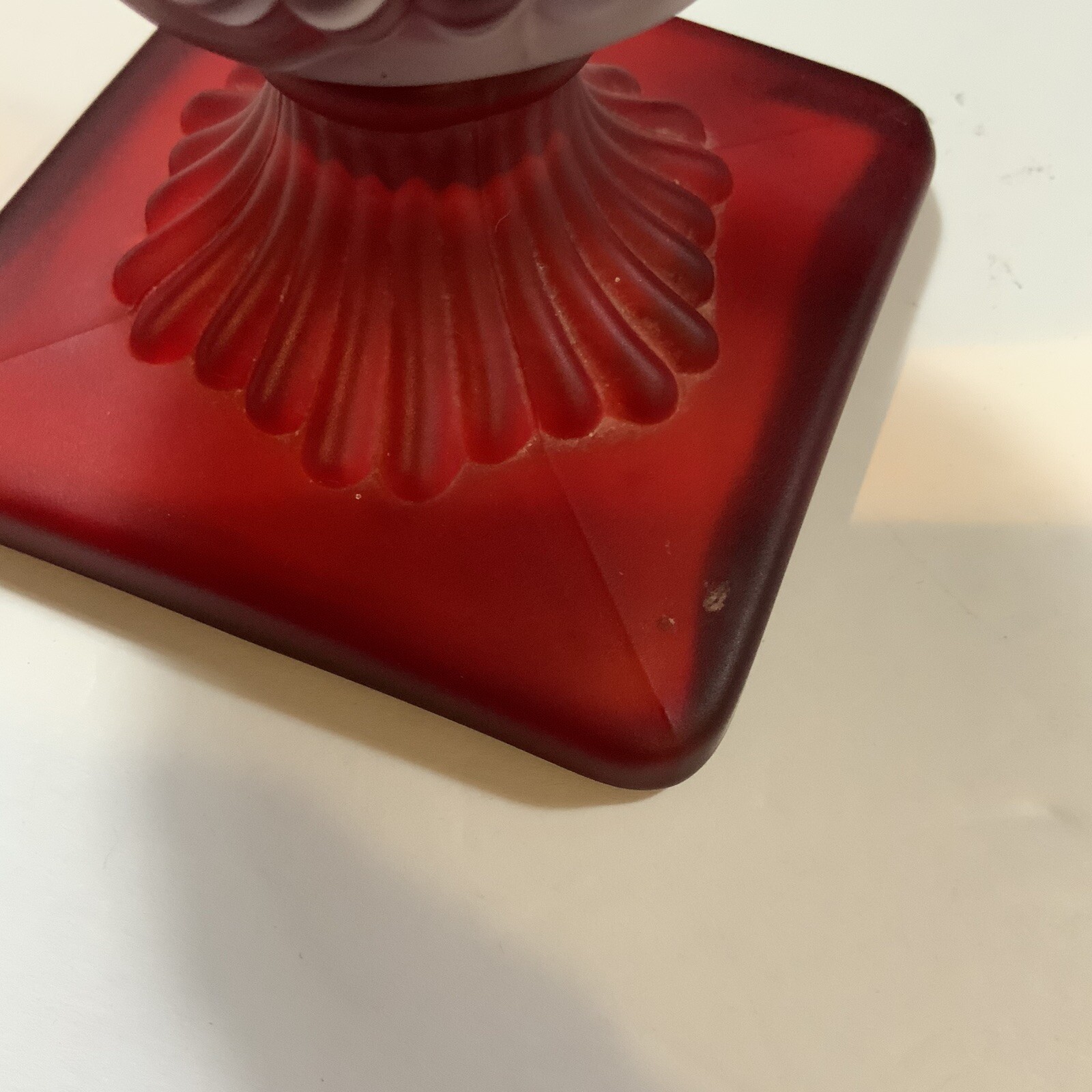 Vintage Imperial Slag Glass Red White Vase Square Base 8 1/2 in Tall READ
