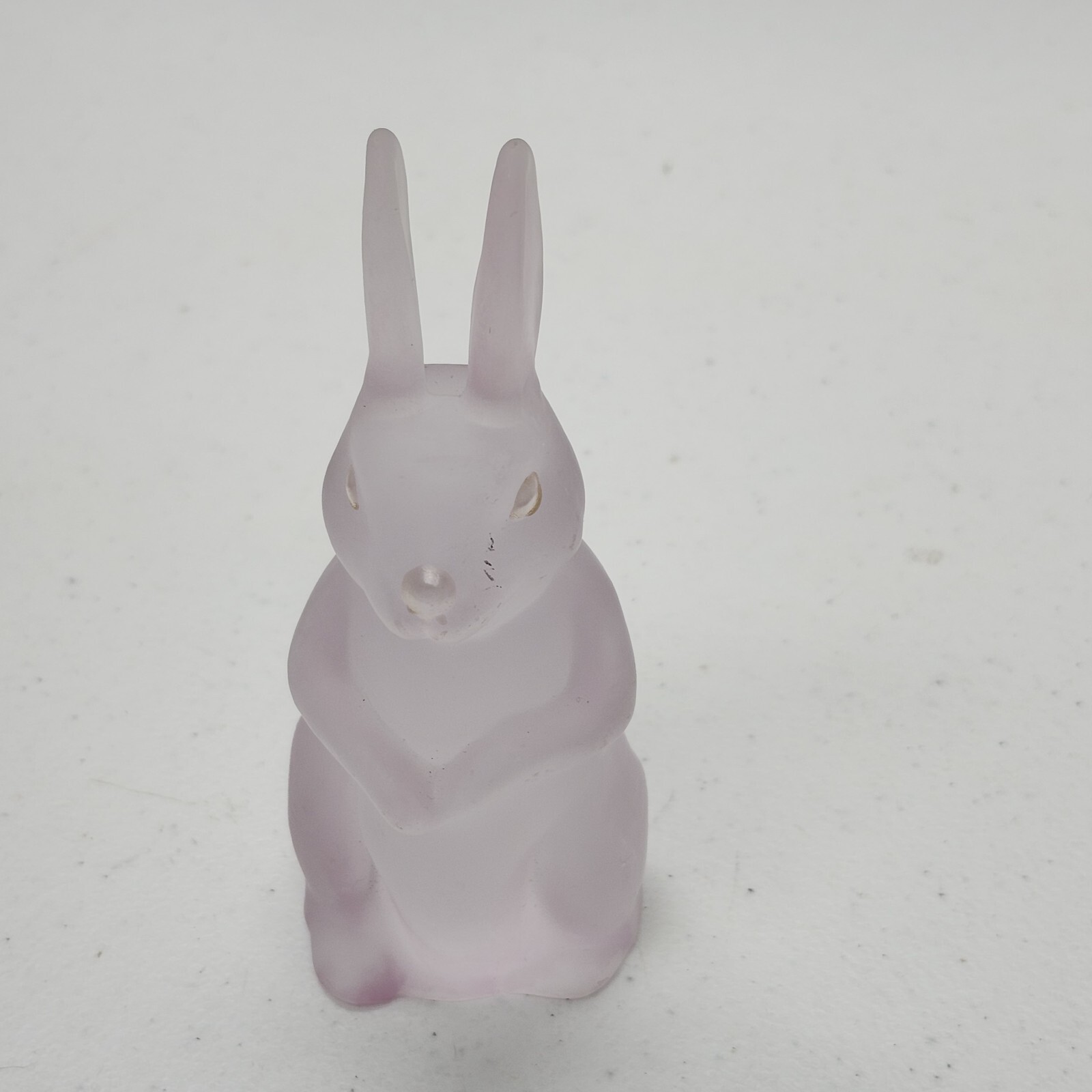 Vintage Pink Frosted Glass Bunny Figurine | Satin Glass Easter Rabbit 5″ Decor