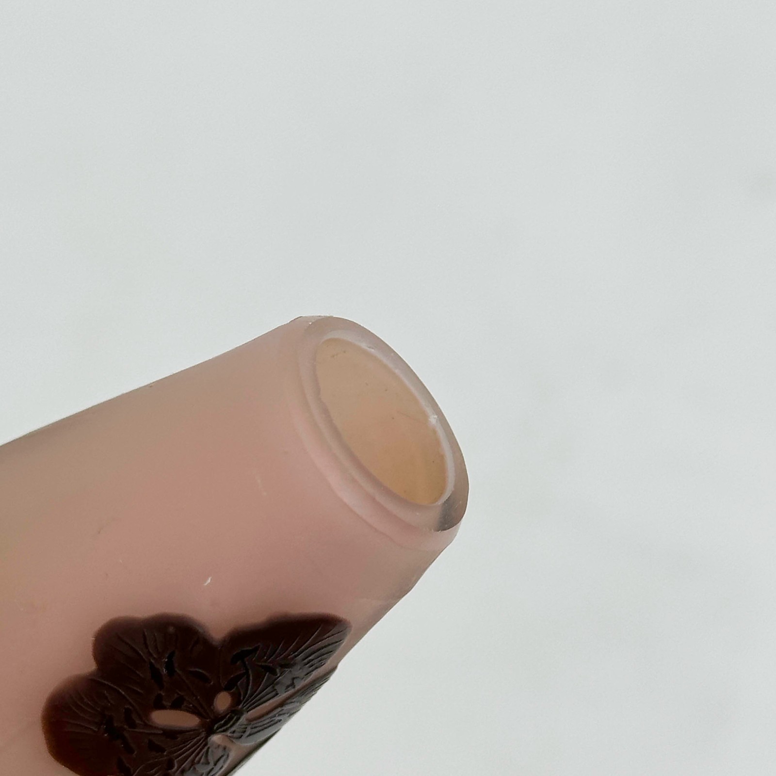 Emile Galle Acid Etched Cameo Art Glass 5.75in Vase Pink Brown Blossoms c1900