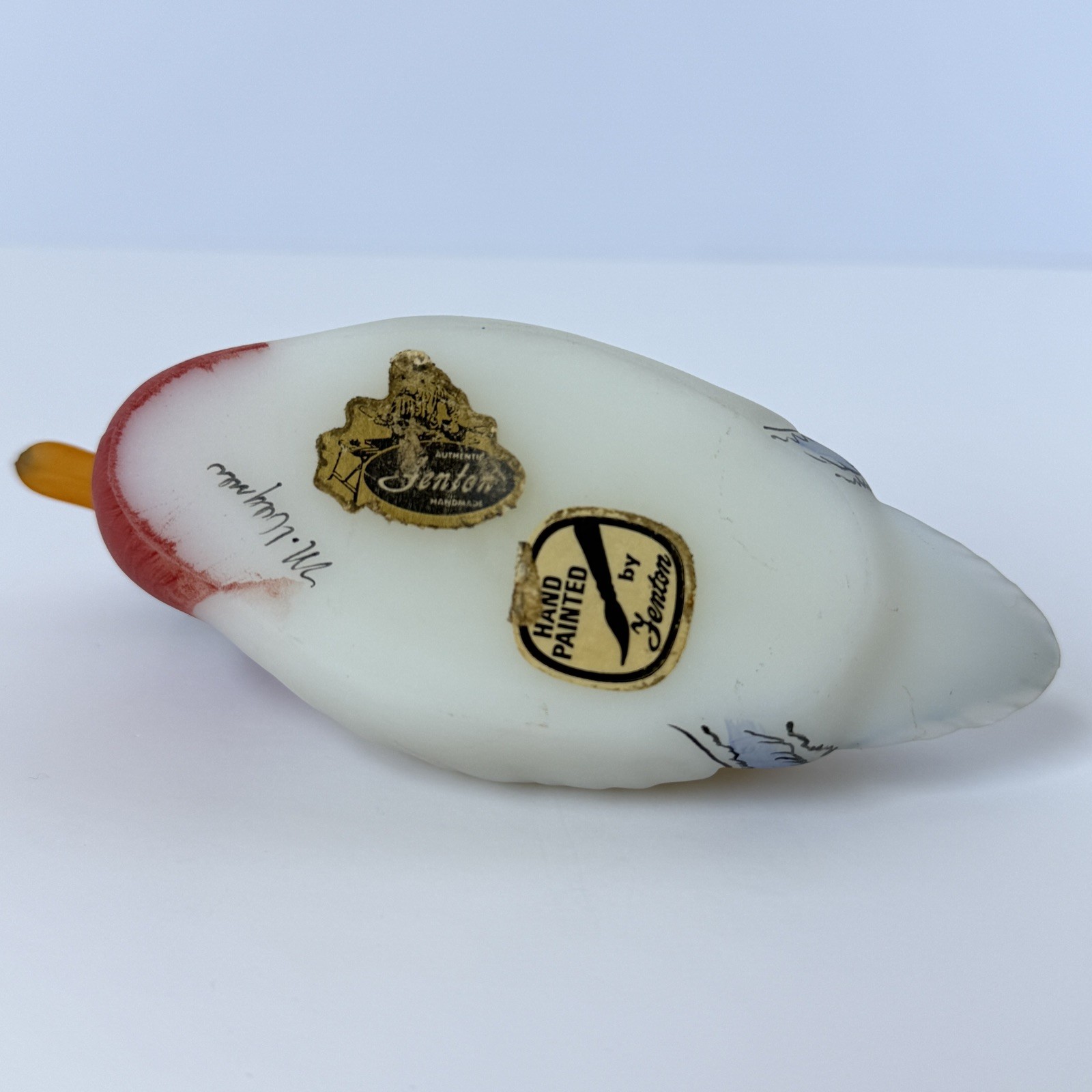 Vintage Fenton Glass Mallard Duck Milky Art Glass Hand Painted By Marilyn Wagner