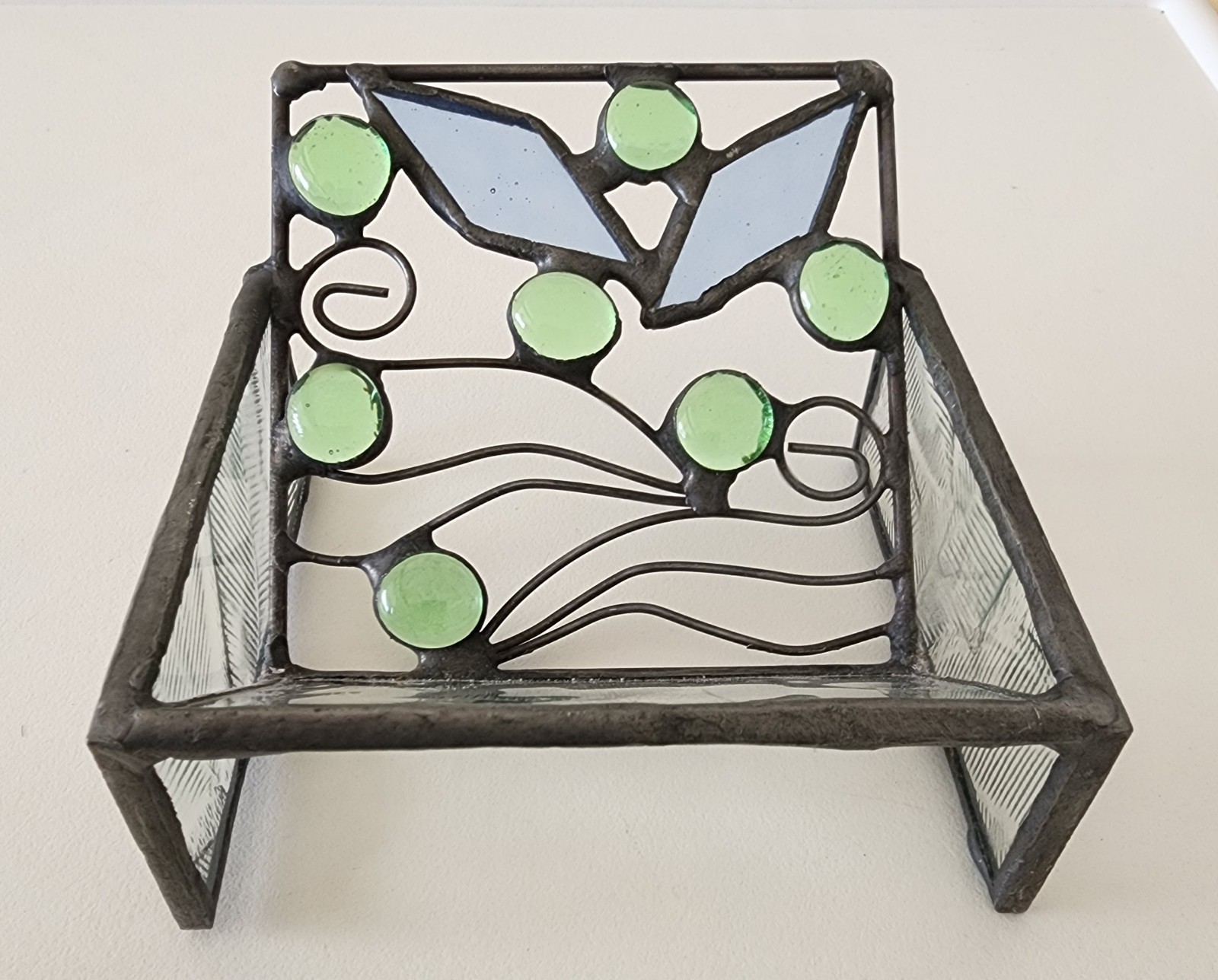 Stained Glass & Bead Art Business Card Phone Holder Handmade By Diane Markin