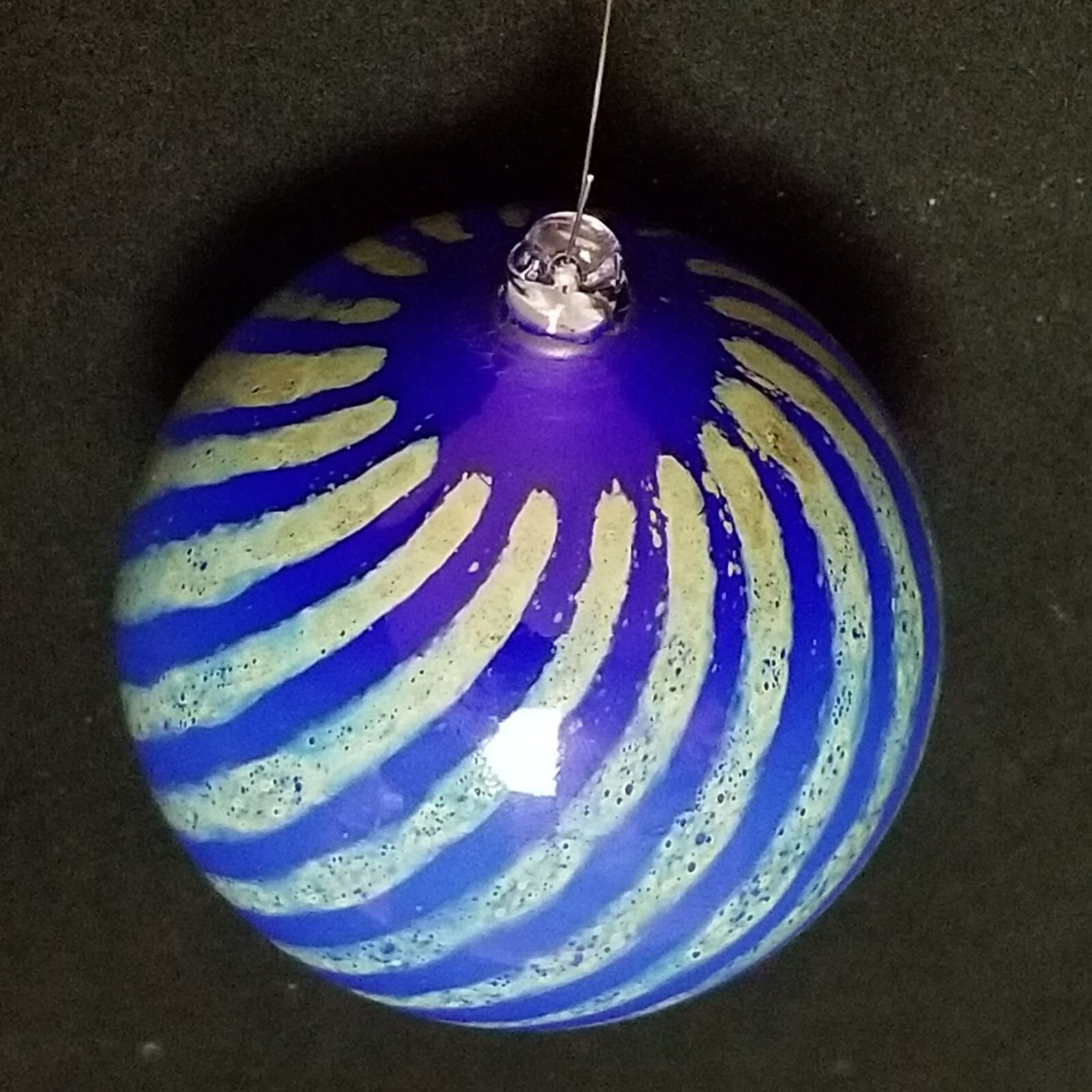 Vintage 1985 Art Glass Witch Ball Ornament Blue Green 3.5″ 3