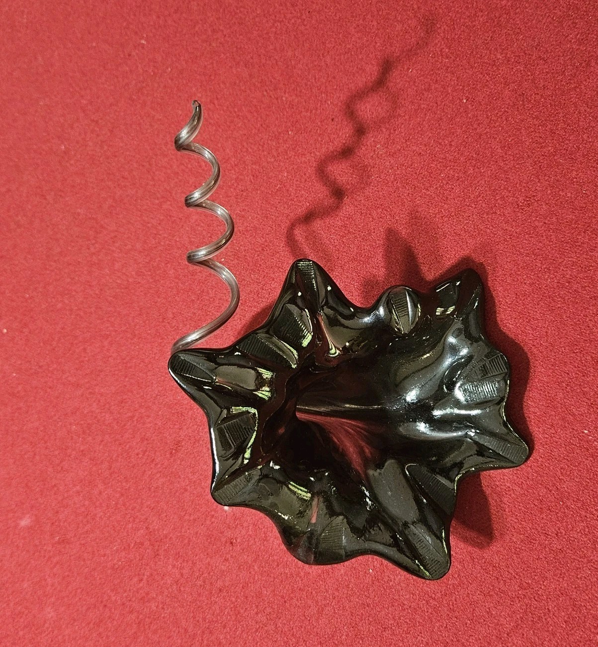 Studio Art Handblown Glass Flower Sculpture W/ Charcoal Stem & Bloom 6″ TMA