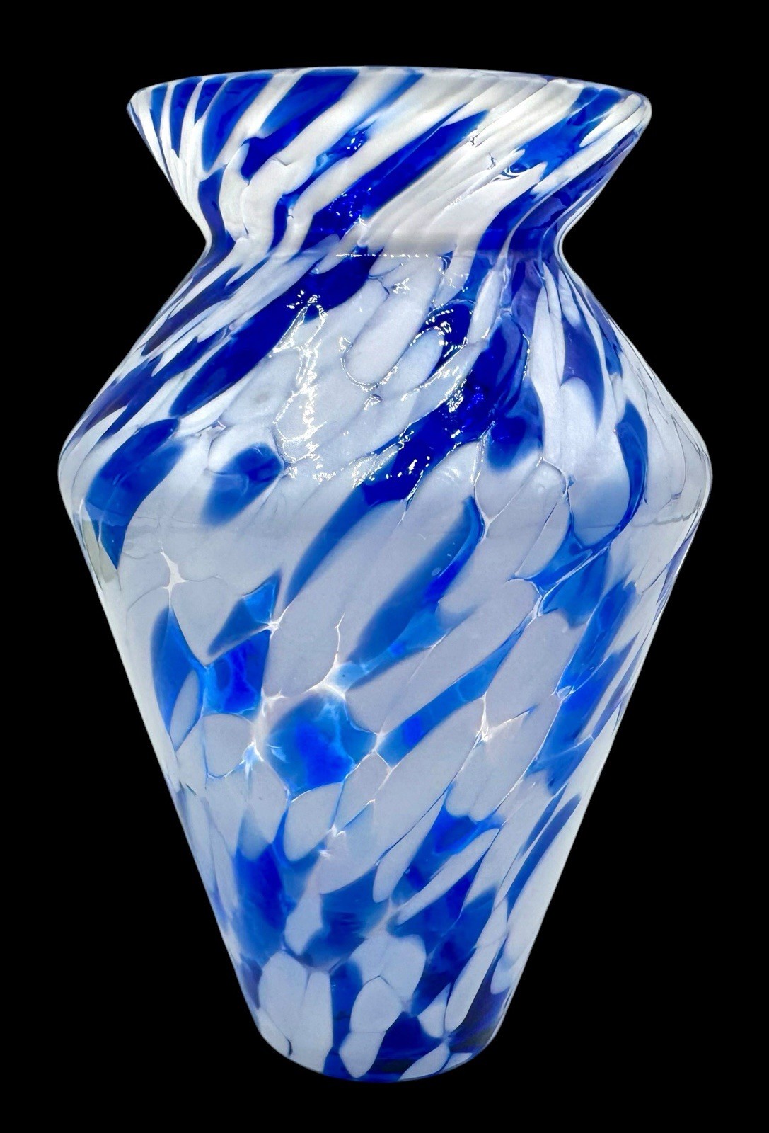 Royal Limited Czech Mouth Blown Crystal Glass Vase Blue White Confetti Splatter