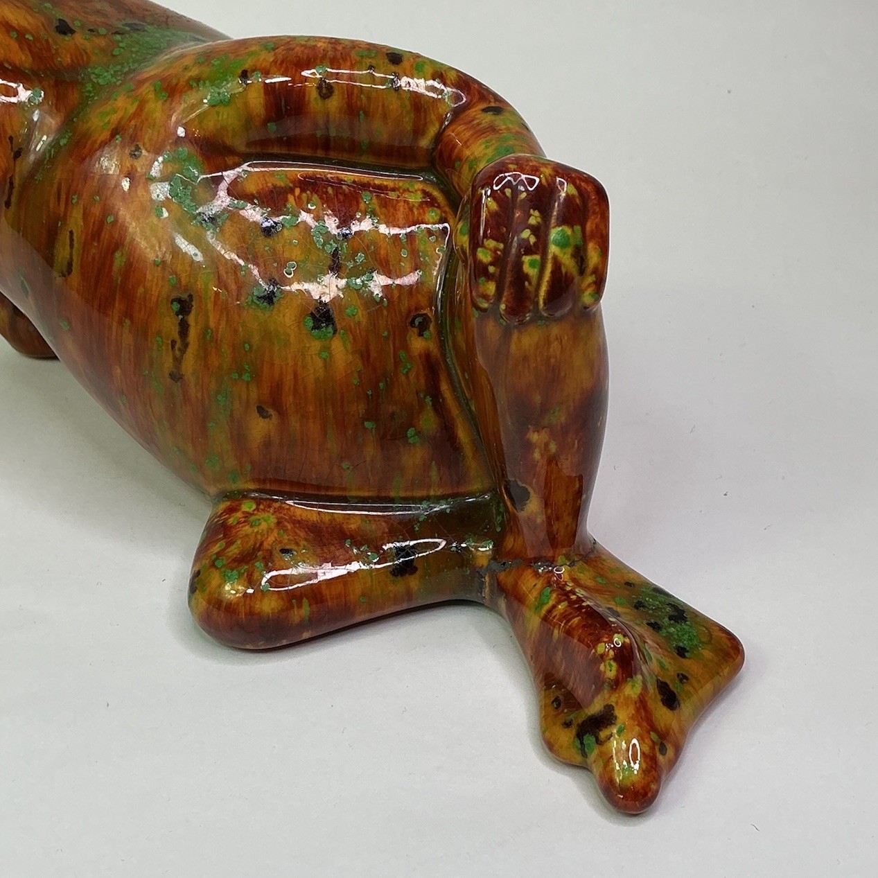 MCM 70s Art Pottery Drip Glazed Psychedelic Frog Figurine Multicolor Signed READ