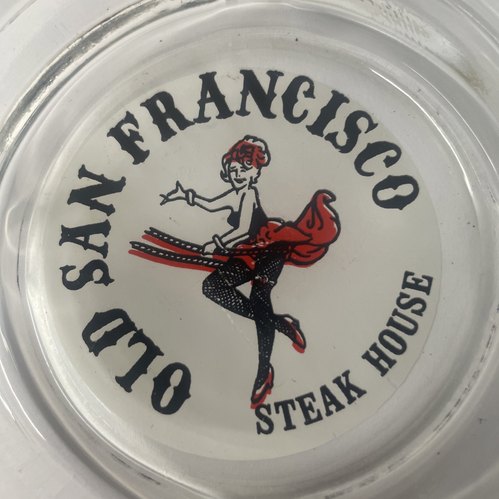 Vintage OLD SAN FRANCISCO Steak House Ashtray Glass Round Great Graphics VGC