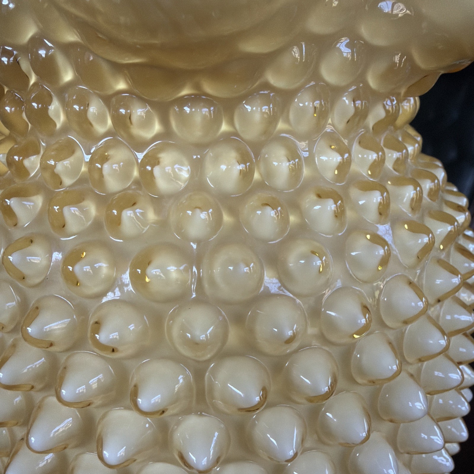 Rare Vintage Fenton Art Glass Honey Amber Ruffled Cased Hobnail Vase. 8” Ex Cond