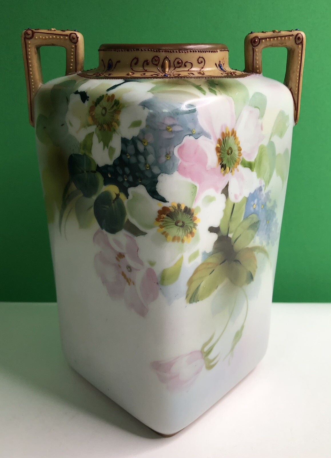 IMPERIAL NORITAKE NIPPON HAND PAINTED VASE OLD ROSES ART NOUVEAU MORIAGE C 1910