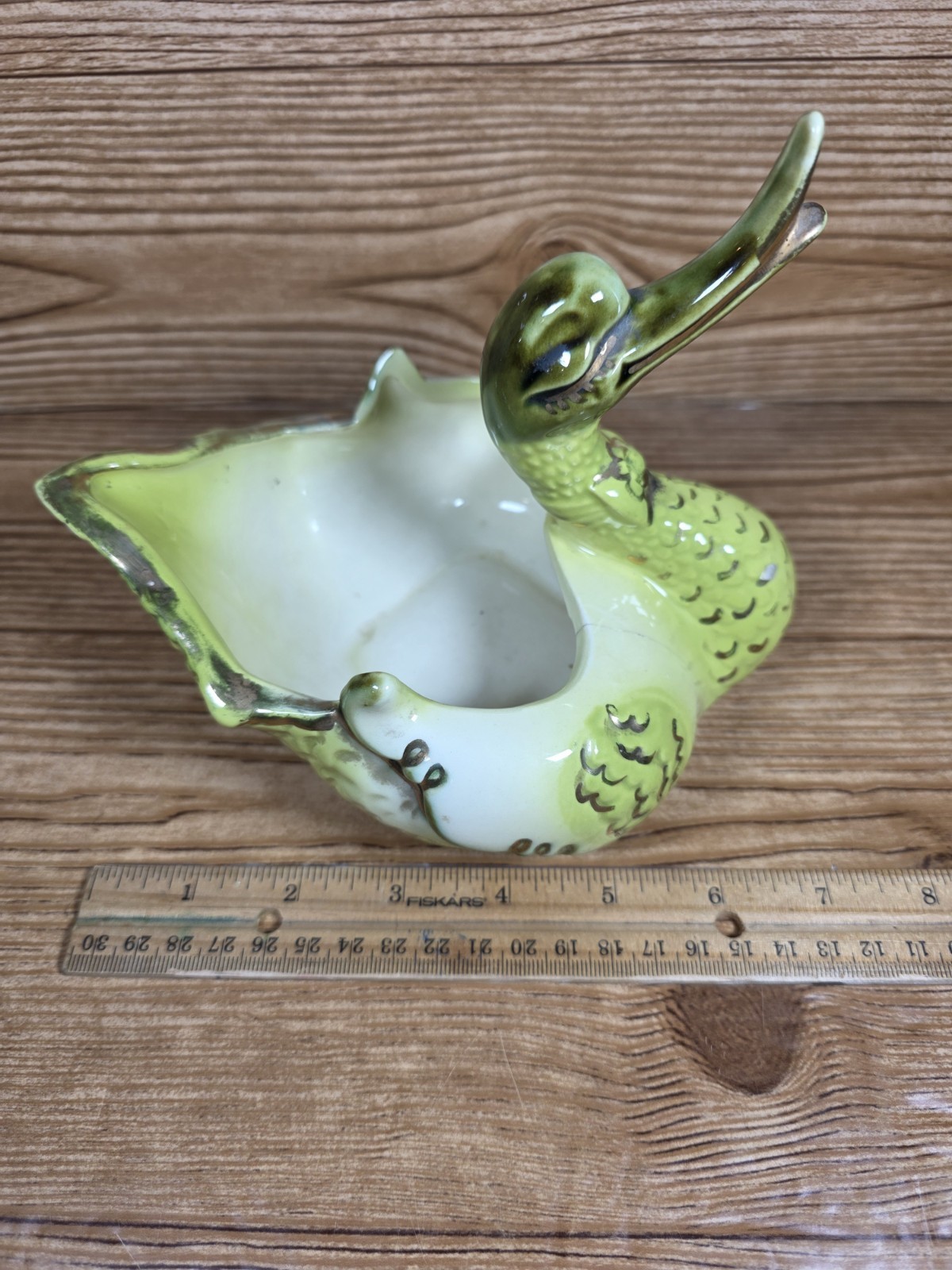 Vintage 1950s Hull Pottery #80 Goose Swan Duck Planter Bowl USA Chartreuse