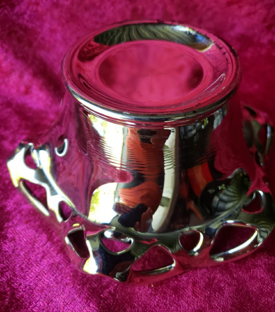 Crocheted Crystal Imperial Glass Silver Overlay Candle Bowl Holder