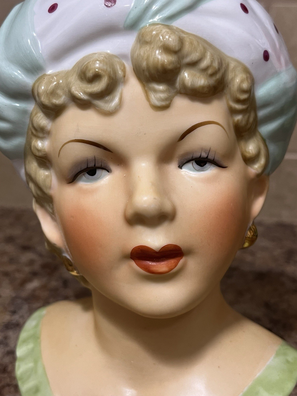 Vtg Ucagco Japan 1960s Porcelain Lady Head Vase Curly Blonde Hand Painted
