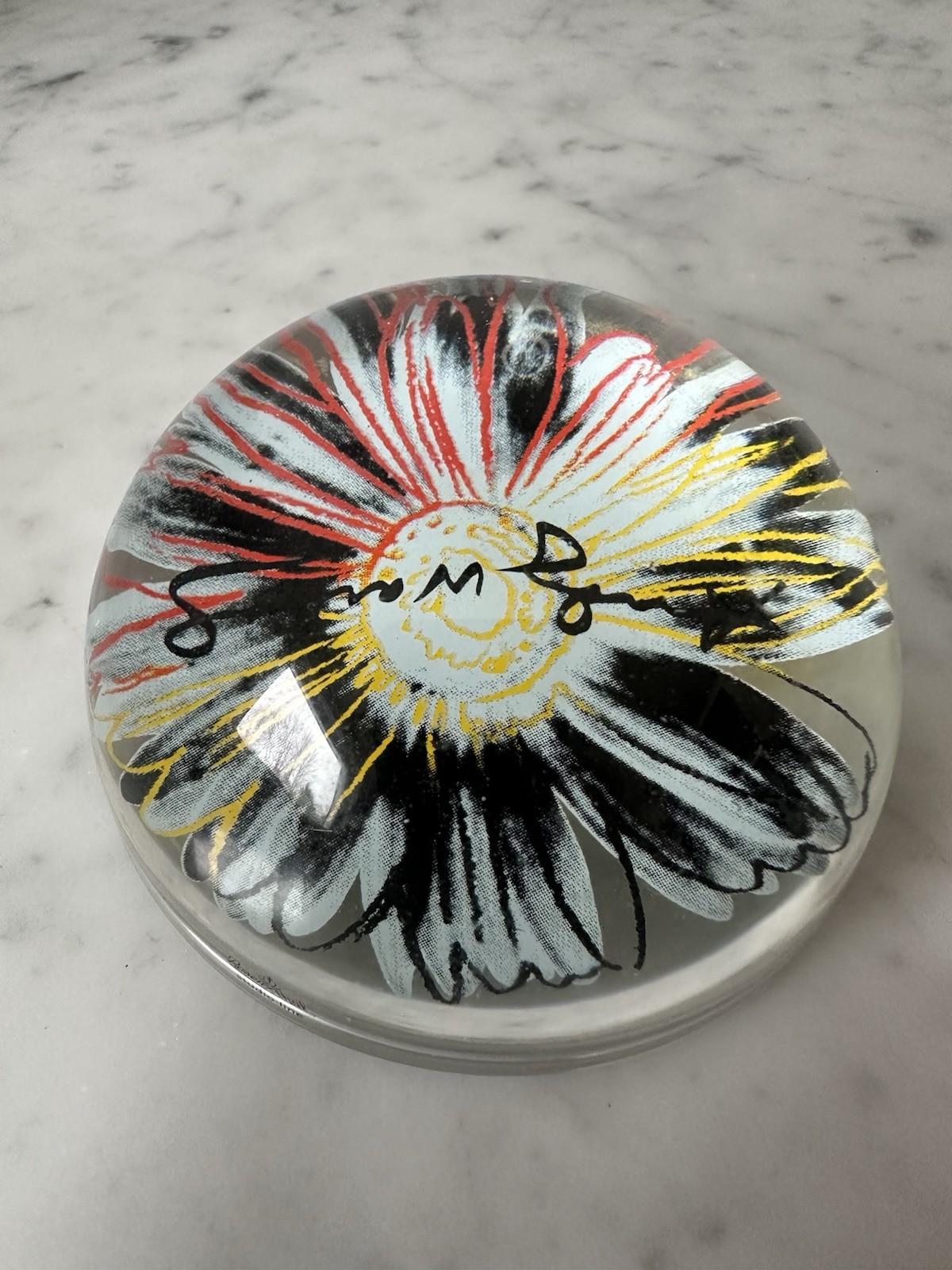 Andy Warhol Rosenthal Daisies yellow/Red Paperweight 3.35” Original Box