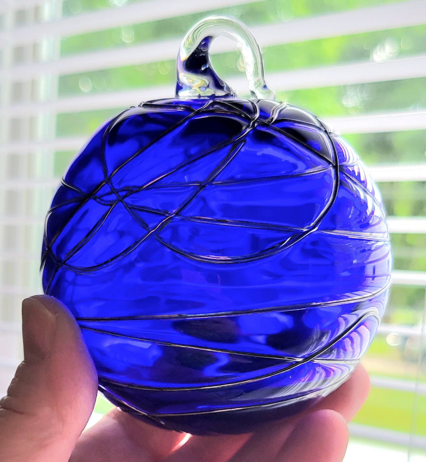 PartyLite Calypso Cobalt Blue Blown Glass Sphere Ball Ornament Vintage Romania